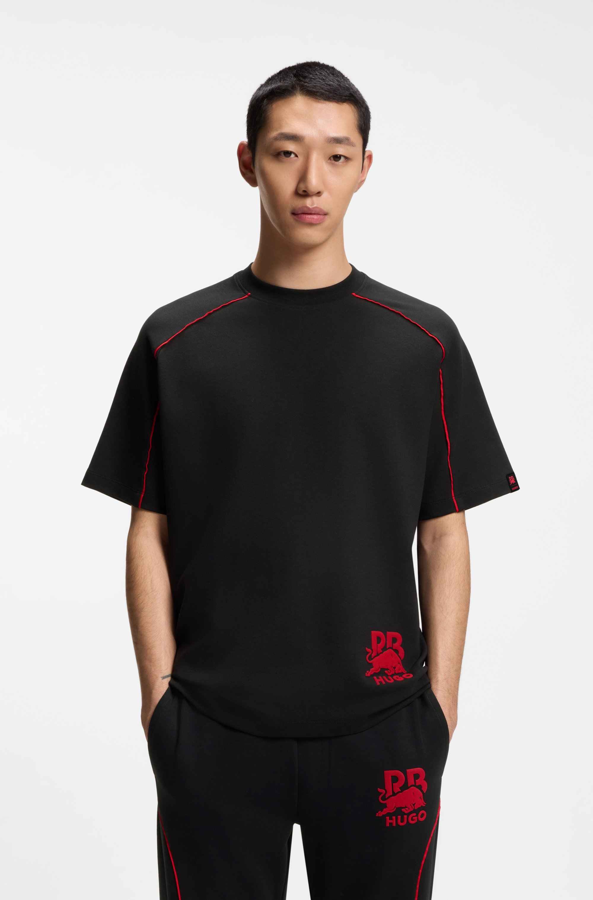 HUGO x RB cotton-blend T-shirt with contrast piping