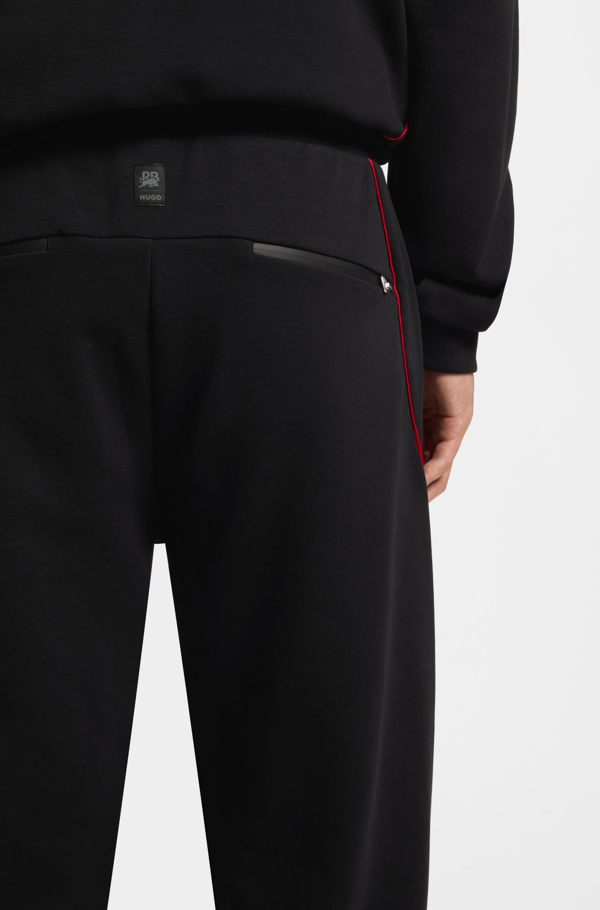HUGO x RB stretch-cotton tracksuit bottoms with bull motif