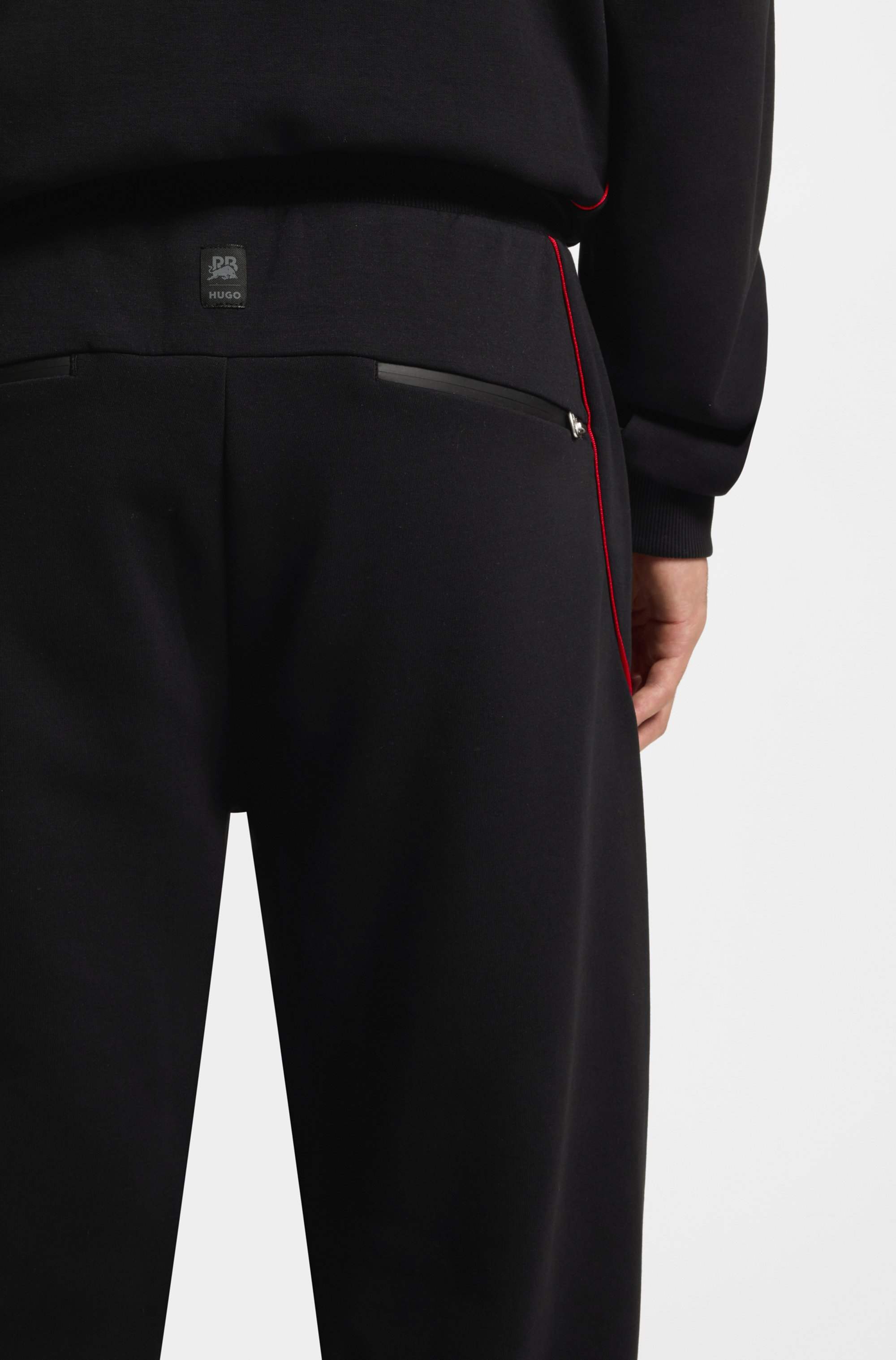 HUGO x RB stretch-cotton tracksuit bottoms with bull motif