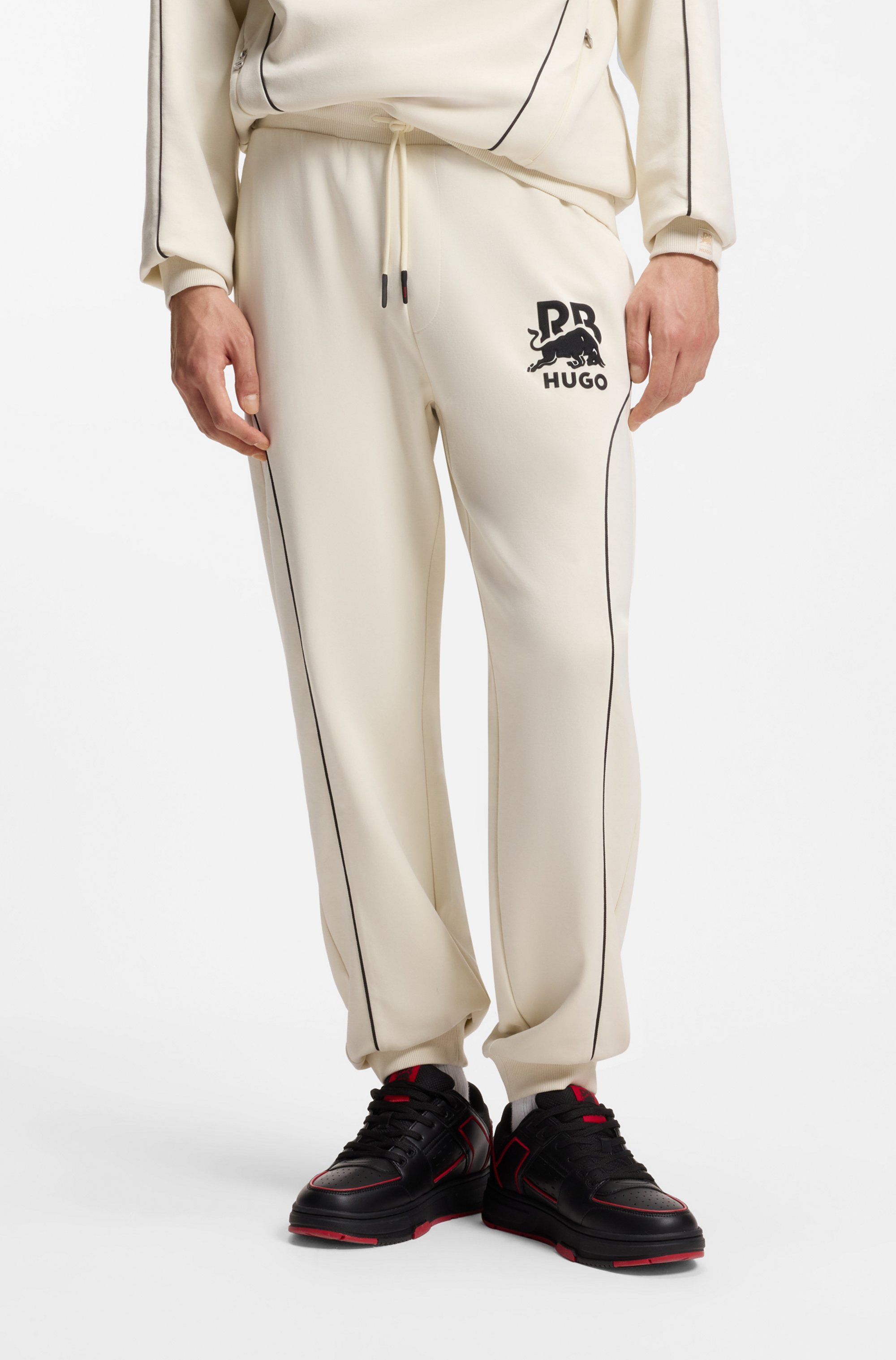 HUGO x RB stretch-cotton tracksuit bottoms with bull motif