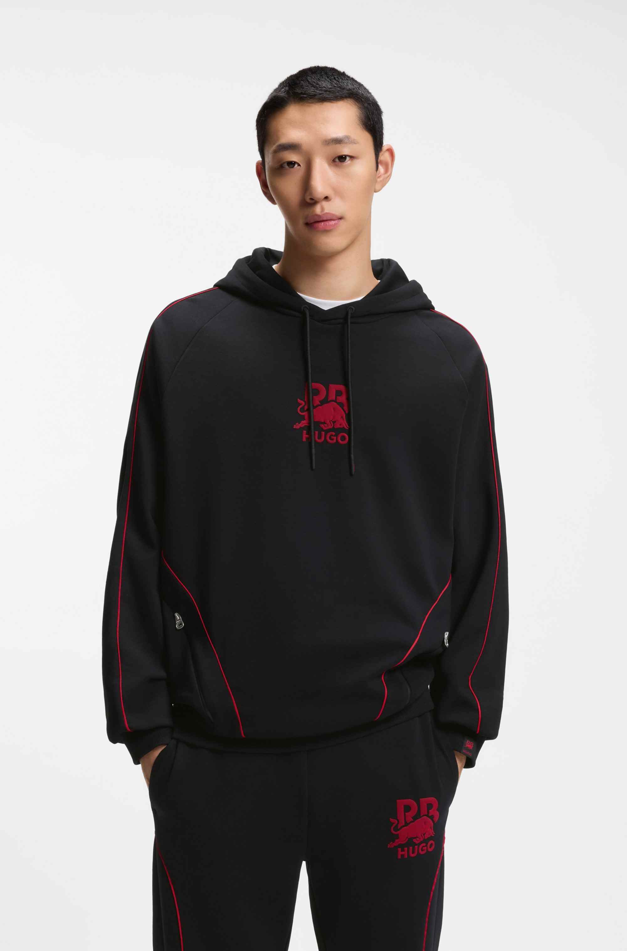 HUGO x RB stretch-cotton hoodie with bull motif