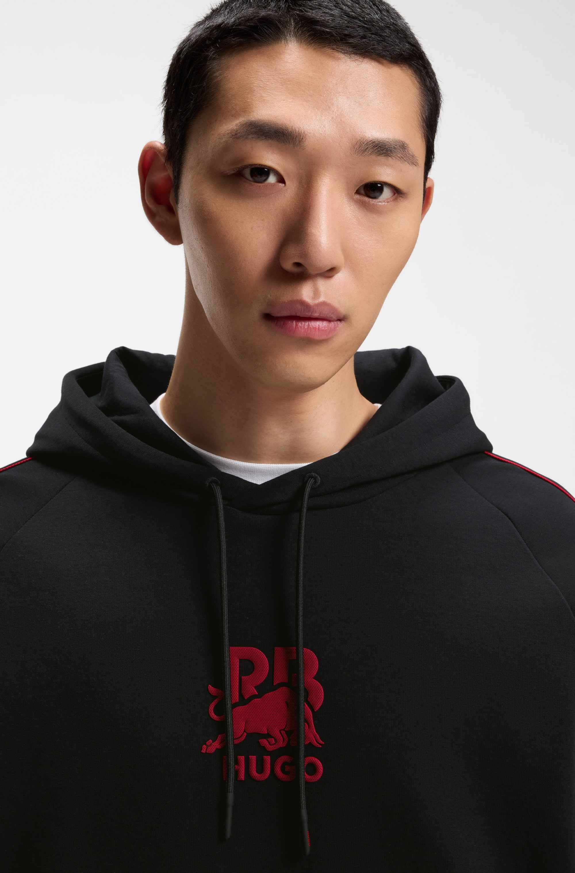 HUGO x RB stretch-cotton hoodie with bull motif