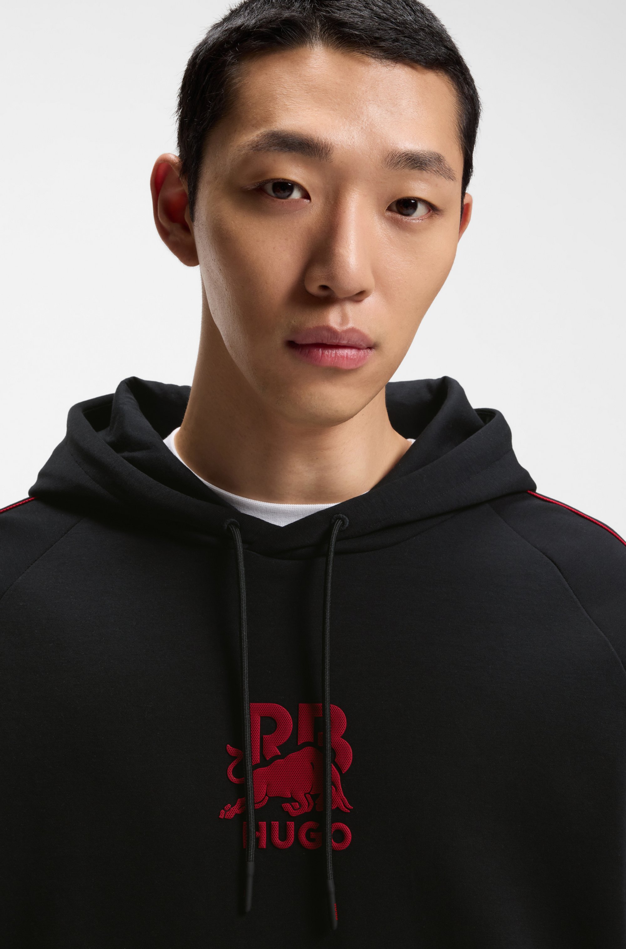 HUGO x RB stretch-cotton hoodie with bull motif