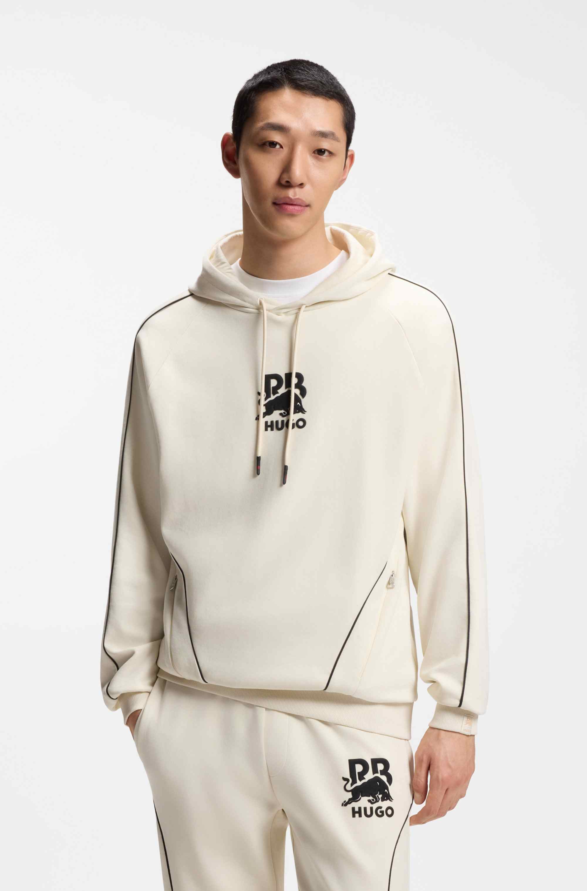 HUGO x RB stretch-cotton hoodie with bull motif