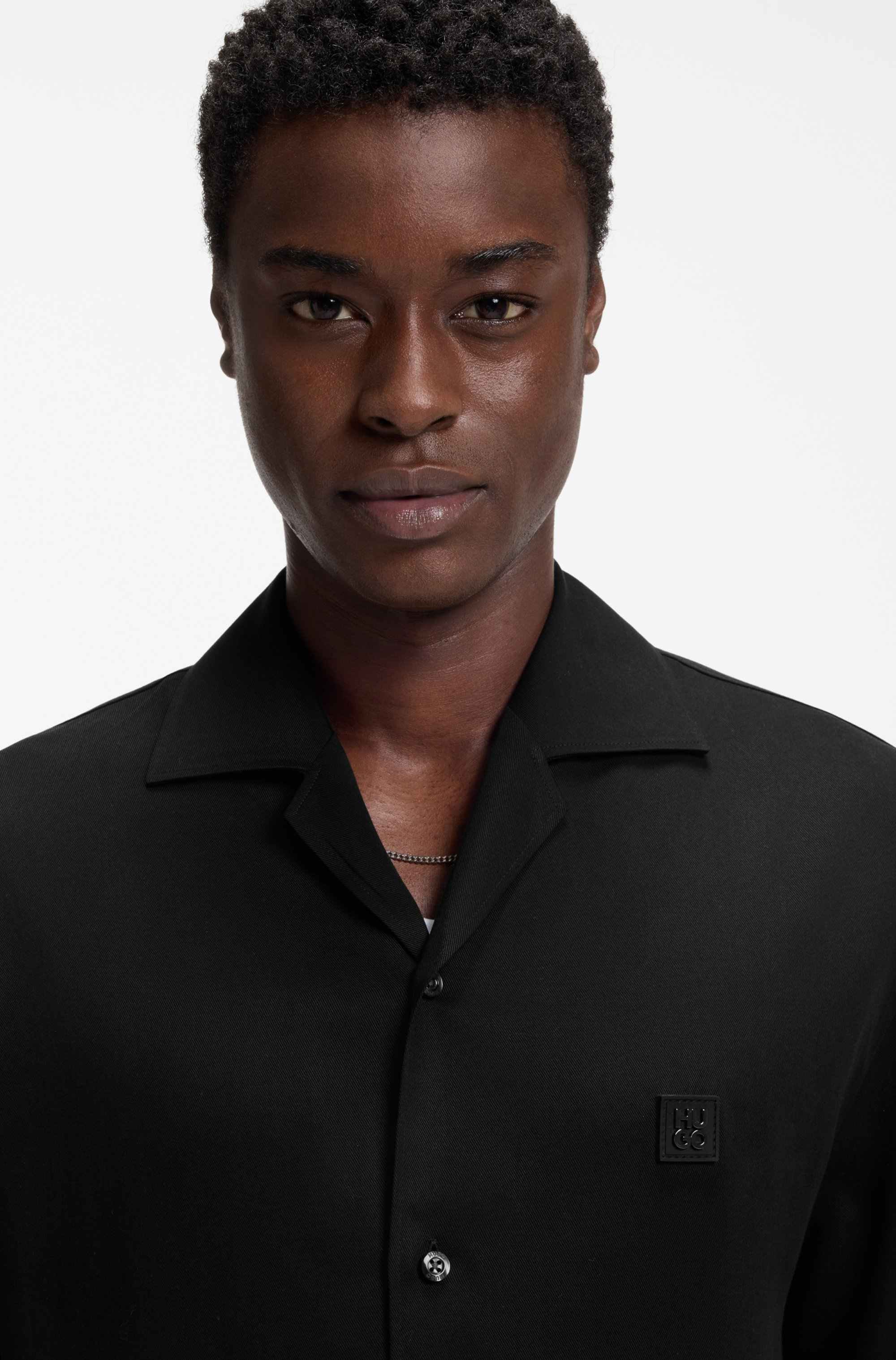 Oversized-fit shirt with stacked-logo trim