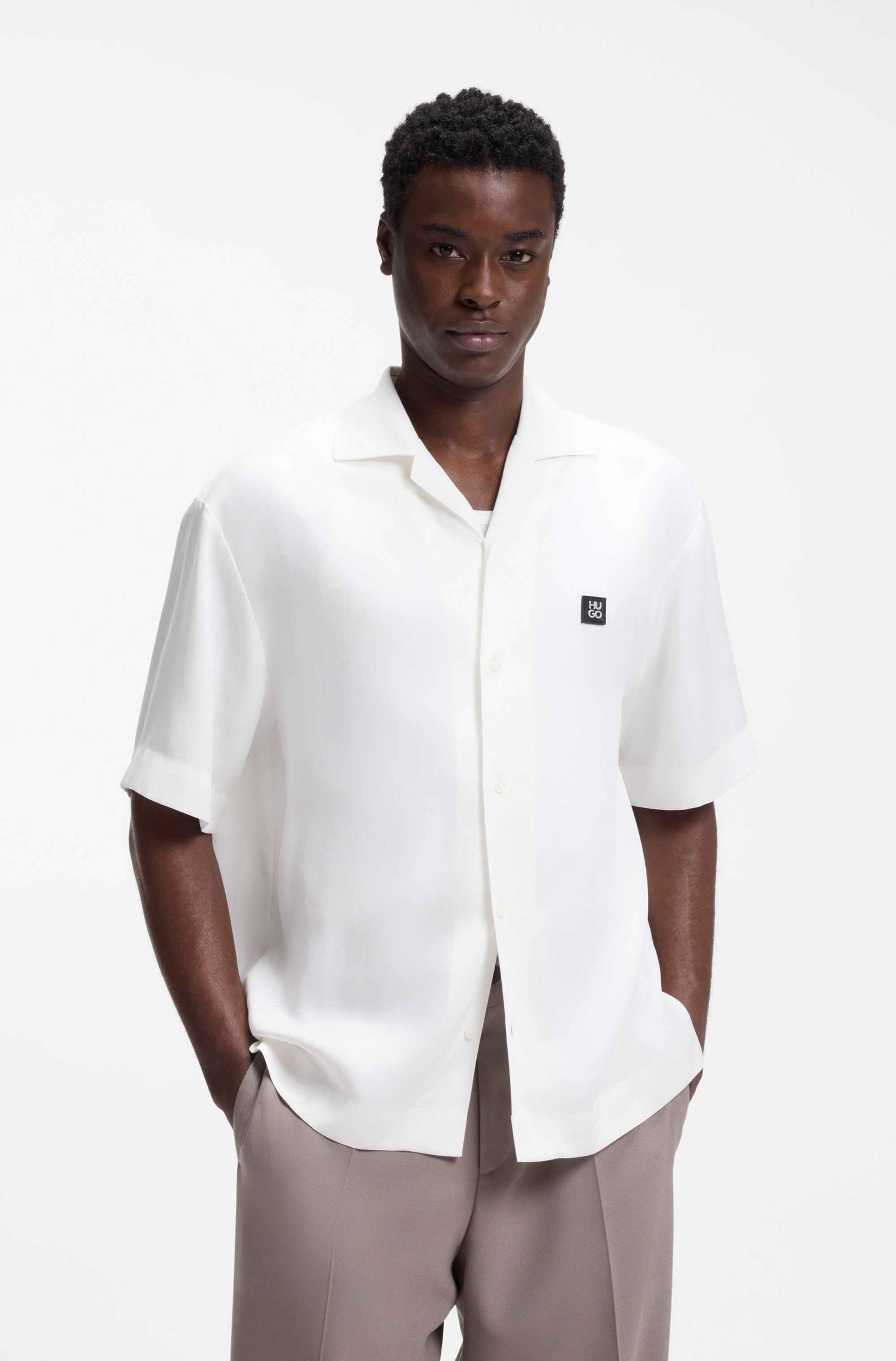 Oversized-fit shirt with stacked-logo trim