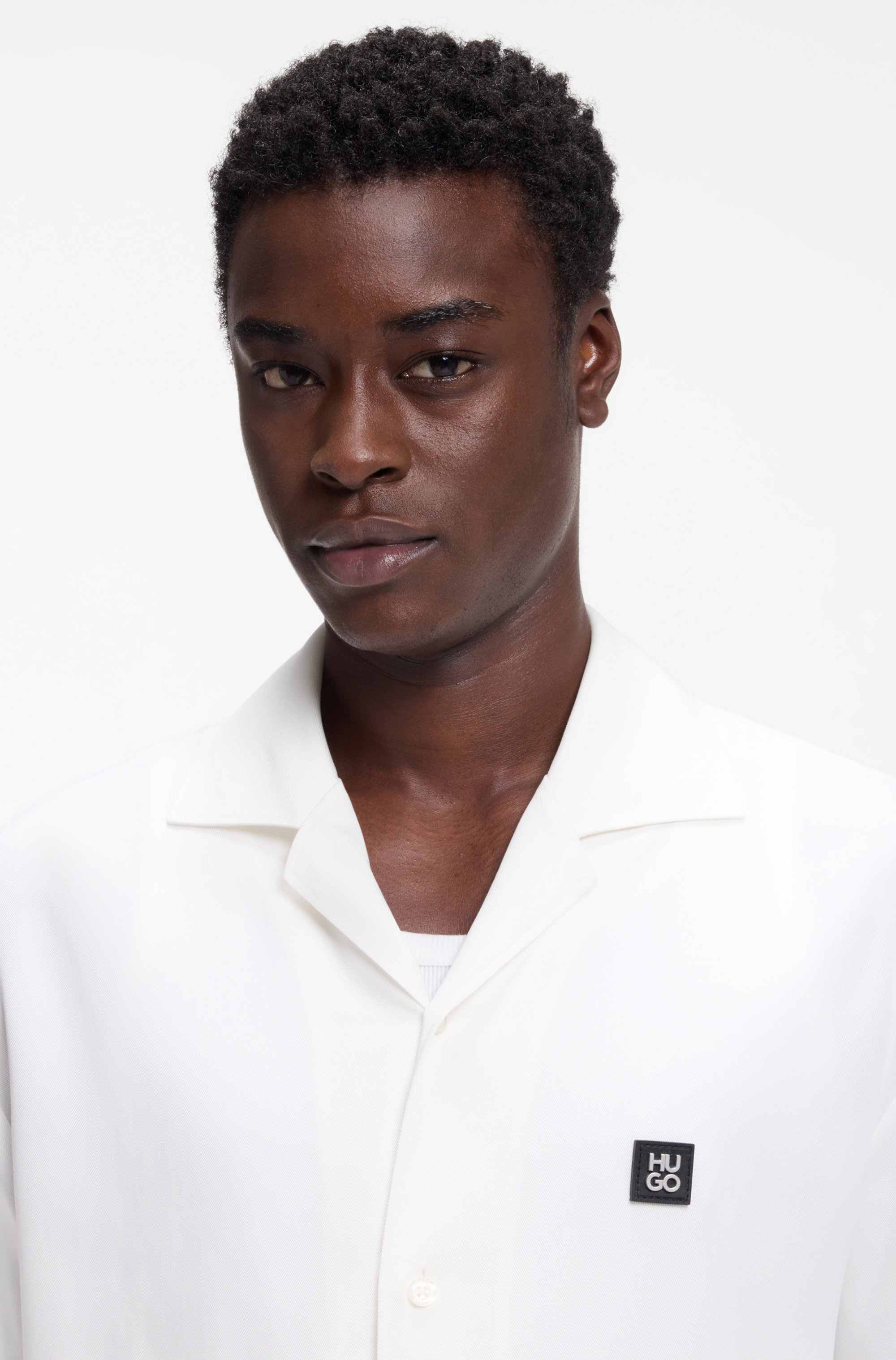 Oversized-fit shirt with stacked-logo trim