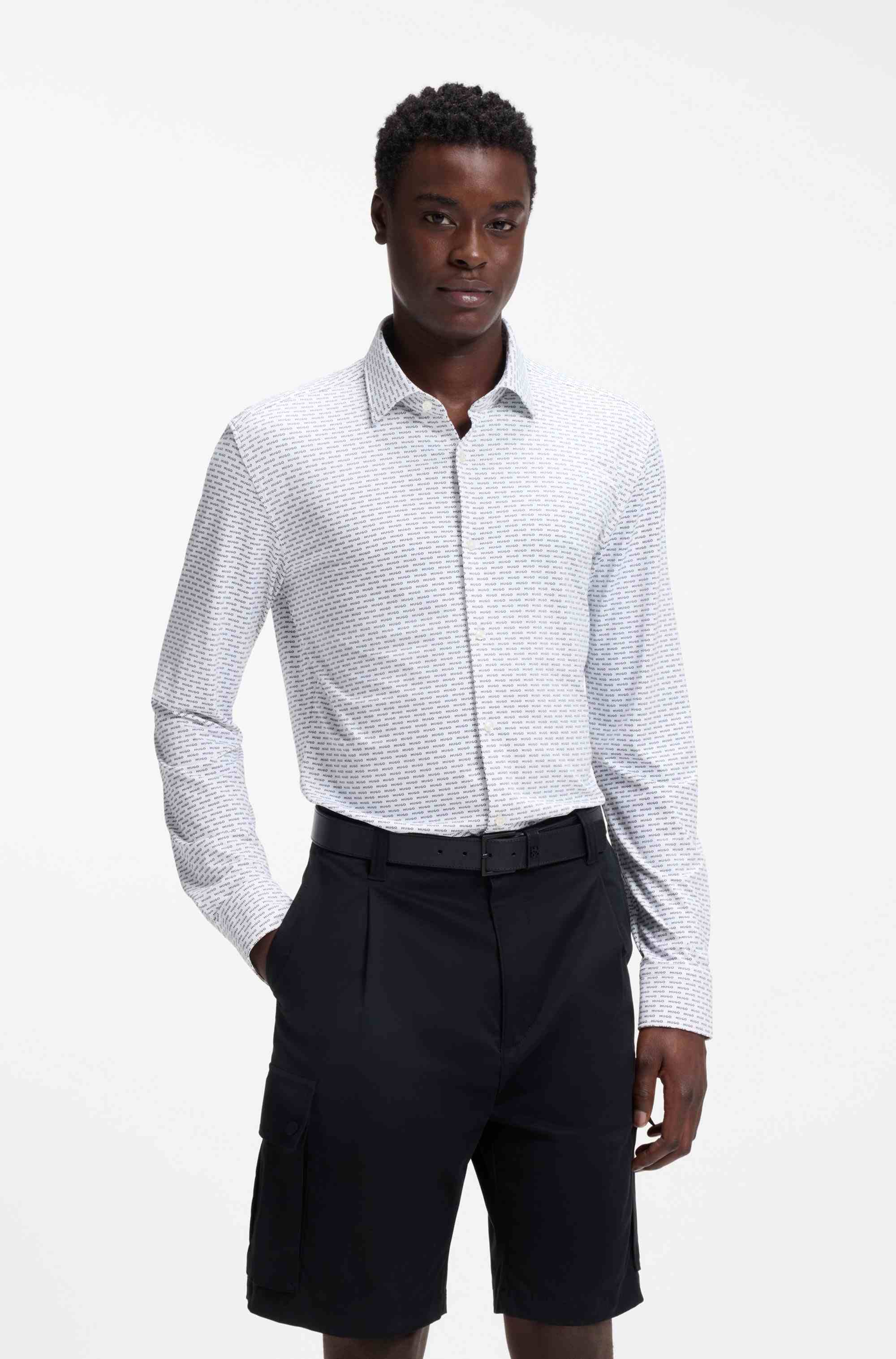Slim-fit shirt in printed stretch jersey