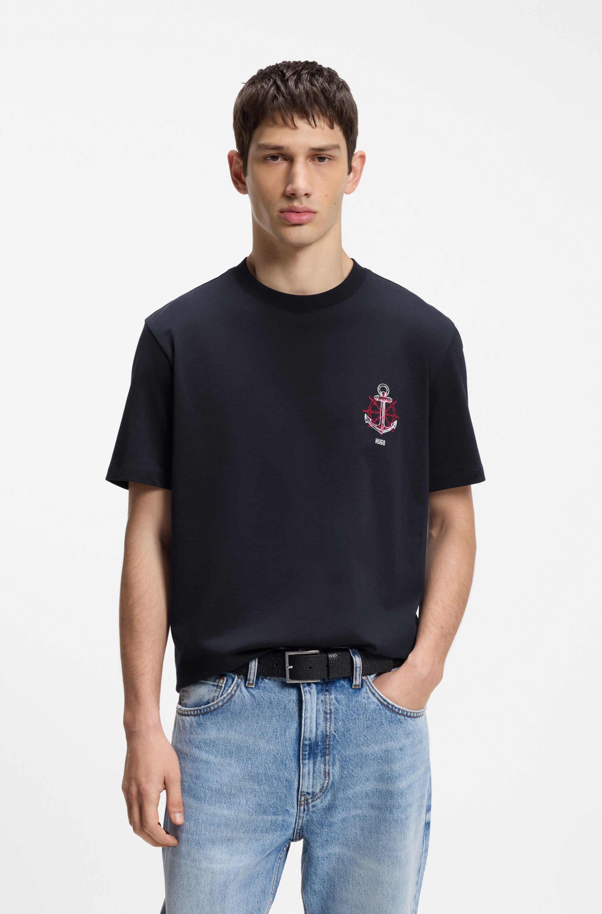 Cotton-jersey T-shirt with sailing artwork