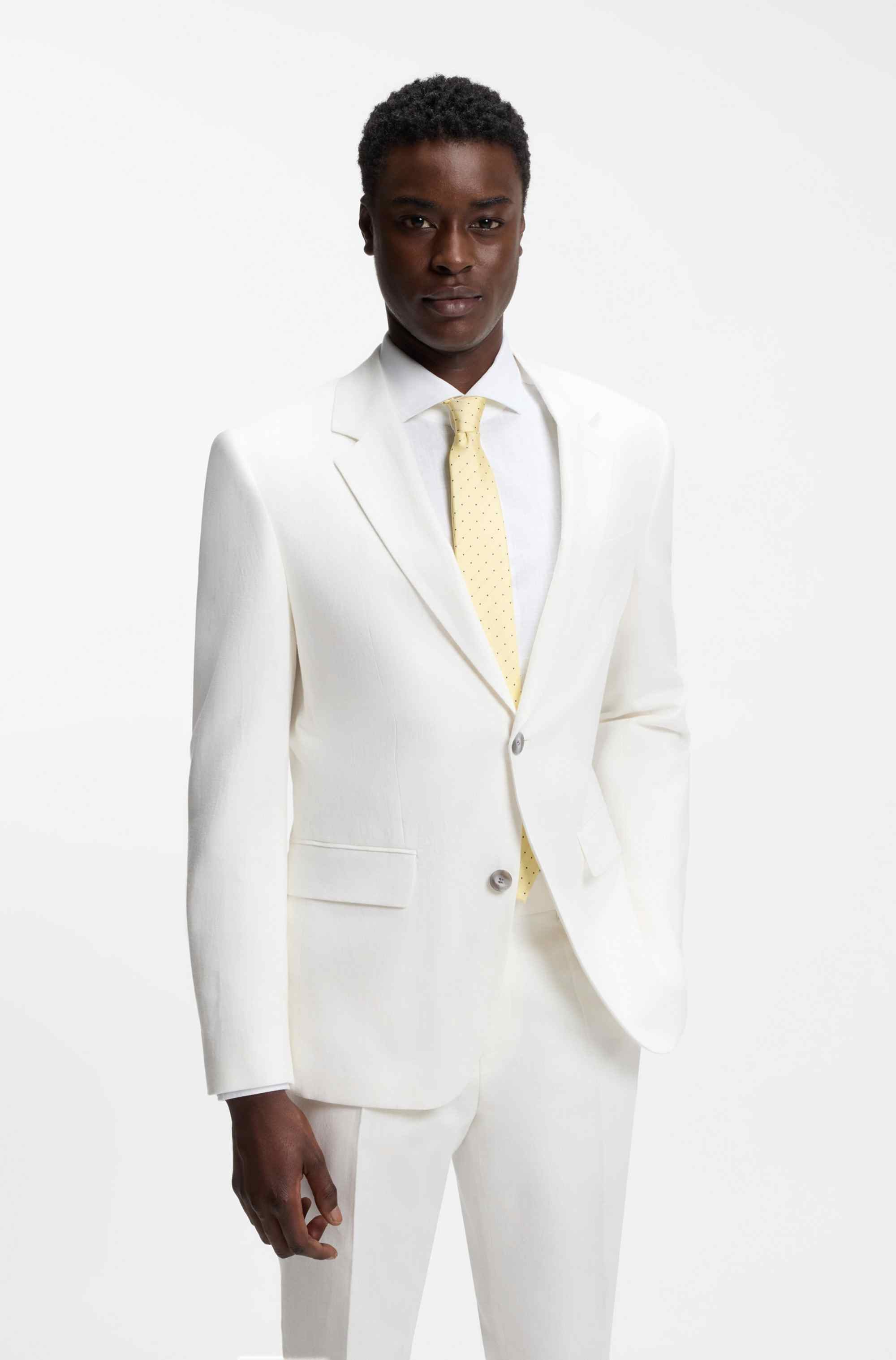 Two-piece slim-fit suit in cotton and linen