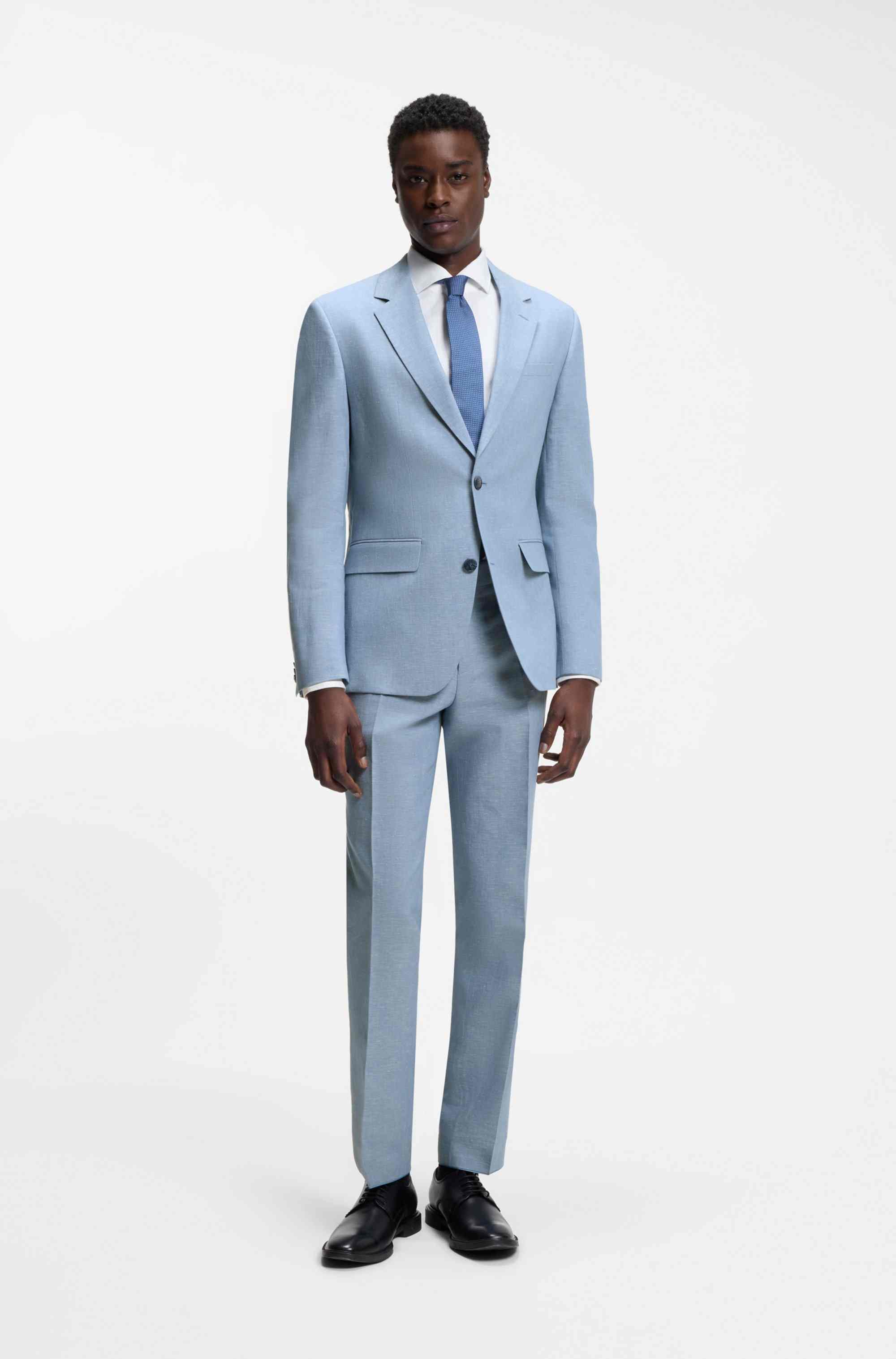 Two-piece slim-fit suit in cotton and linen