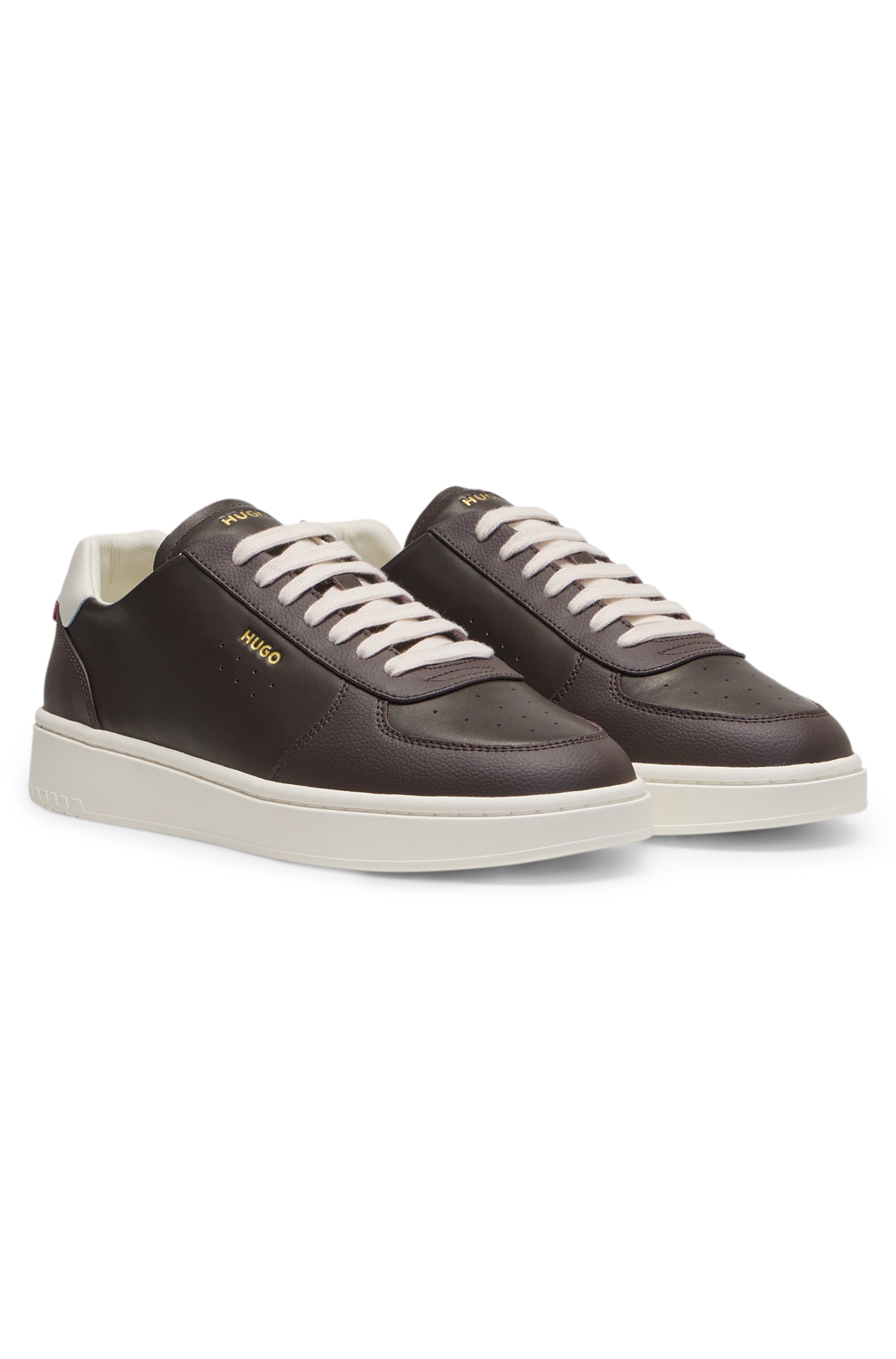 Leather trainers with gold-tone logo