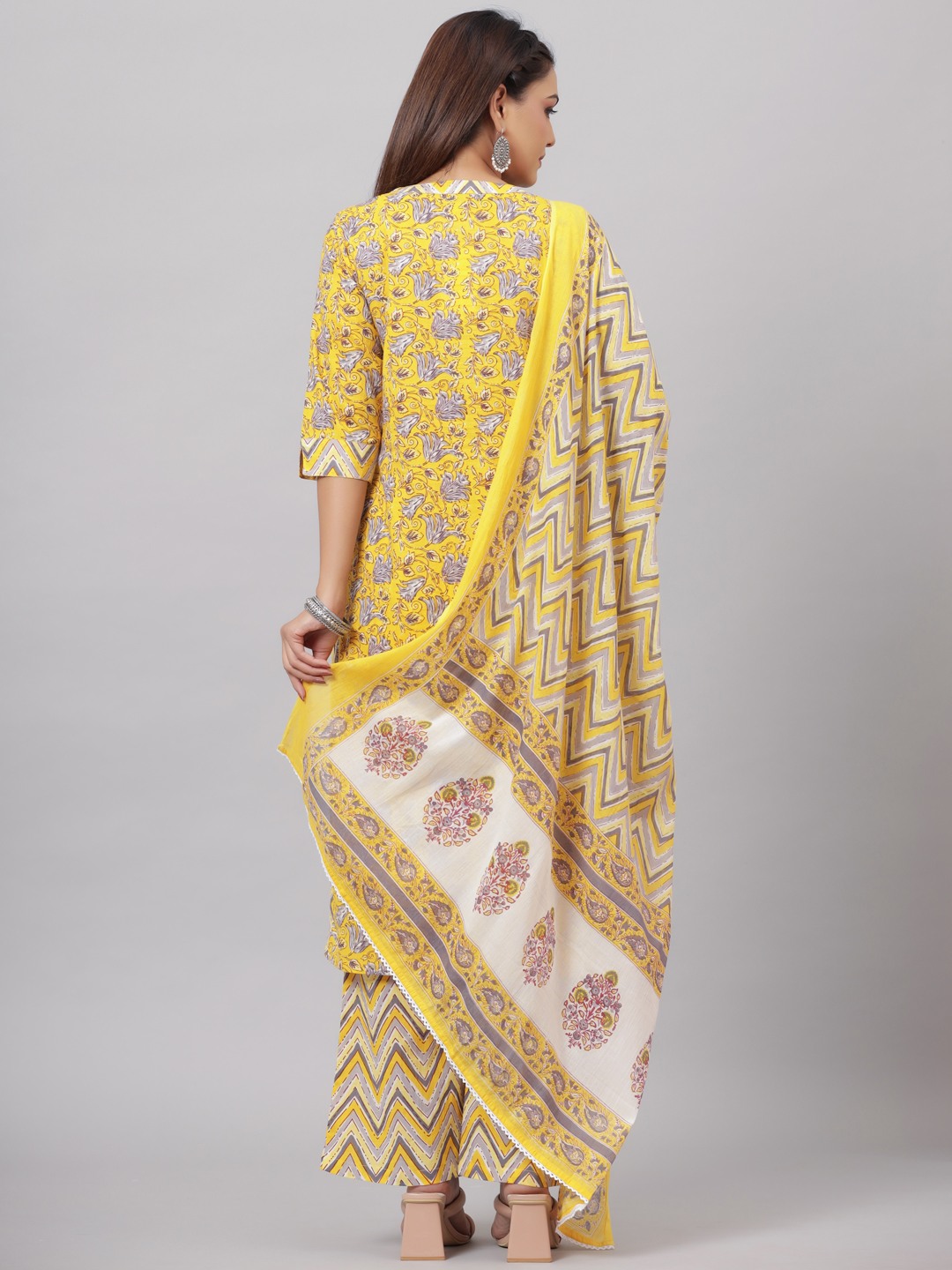 COTTON ETHNIC YELLOW PRINTED KURTA SET