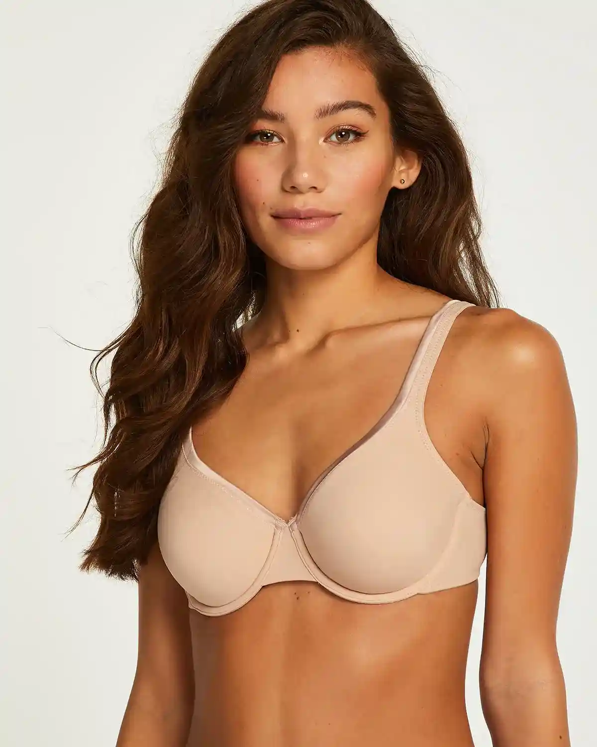 Beige Satin Fleece Non Padded Underwired Bra