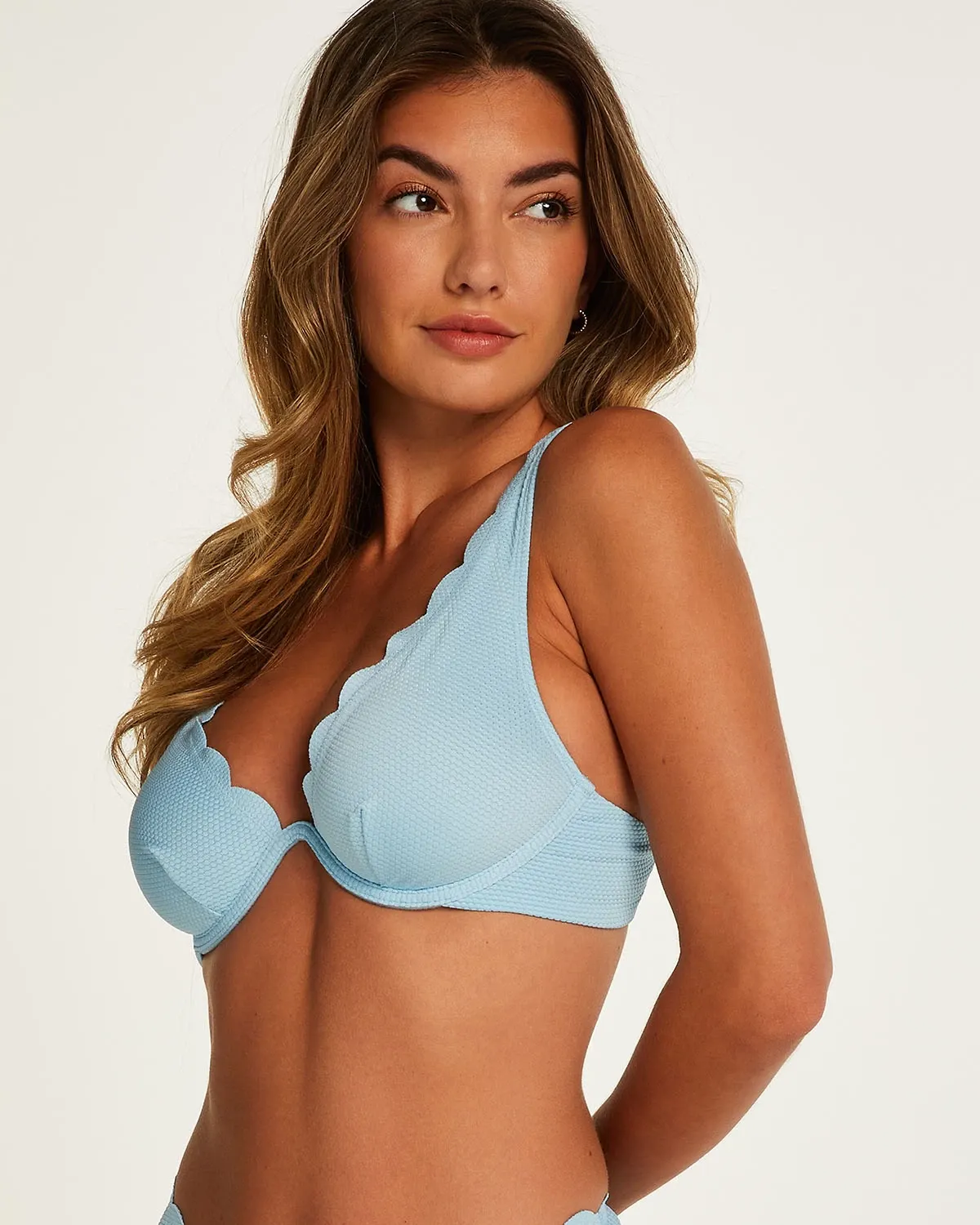 Blue Scallop non padded underwired bikini top