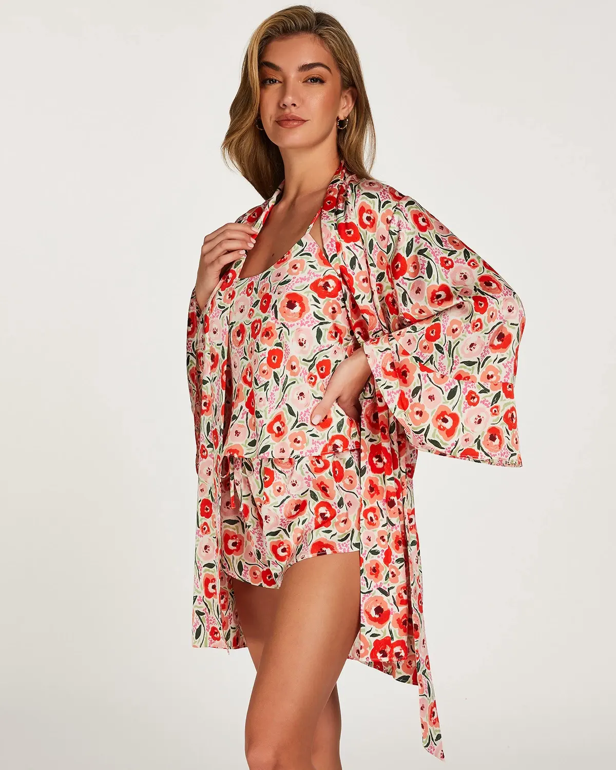 White Kimono Satin Funky Floral