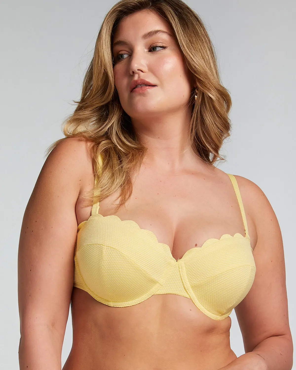 Yellow Scallop Padded Strapless Underwired Bikini Top