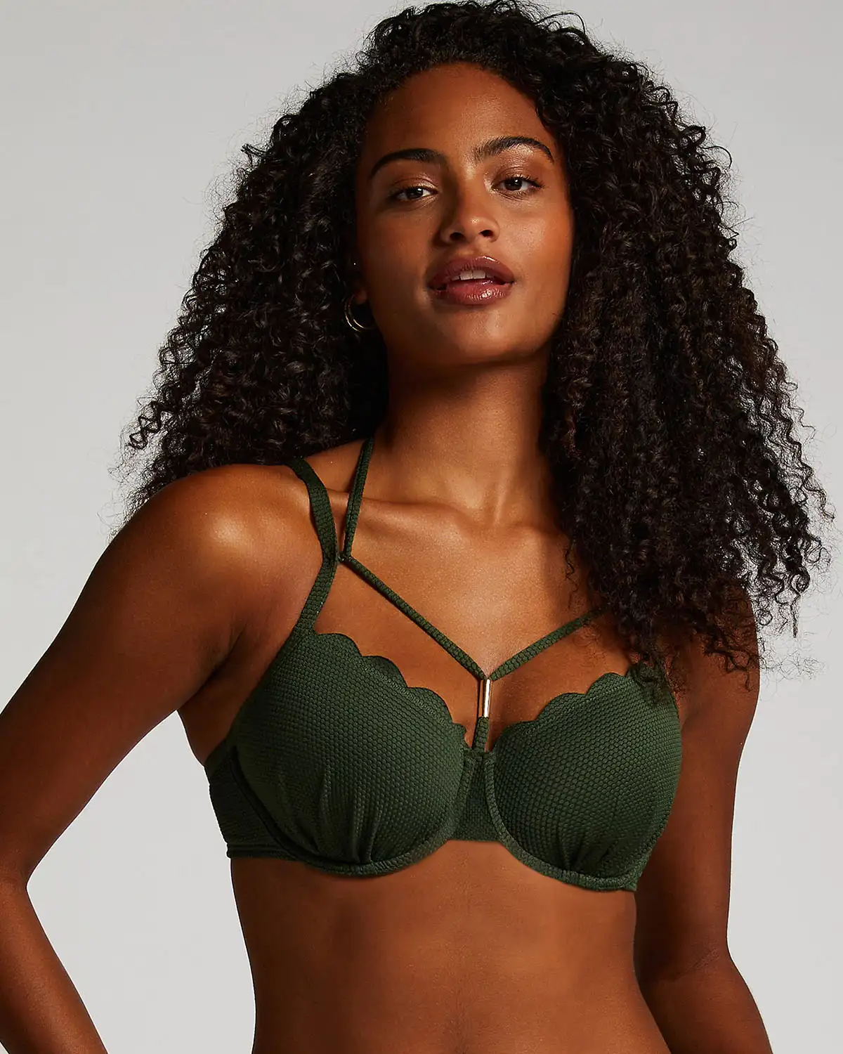 Green Scallop Padded Underwired Bikini Top