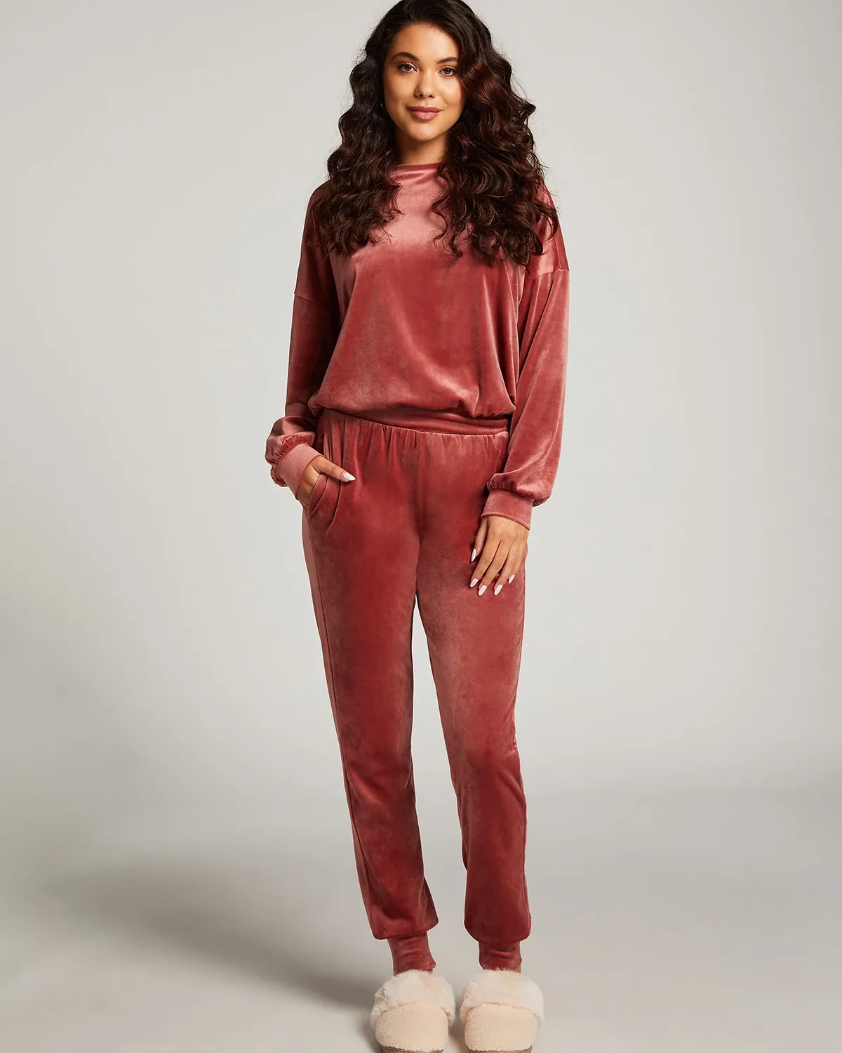 Pink Petite Velours Jogging Pants
