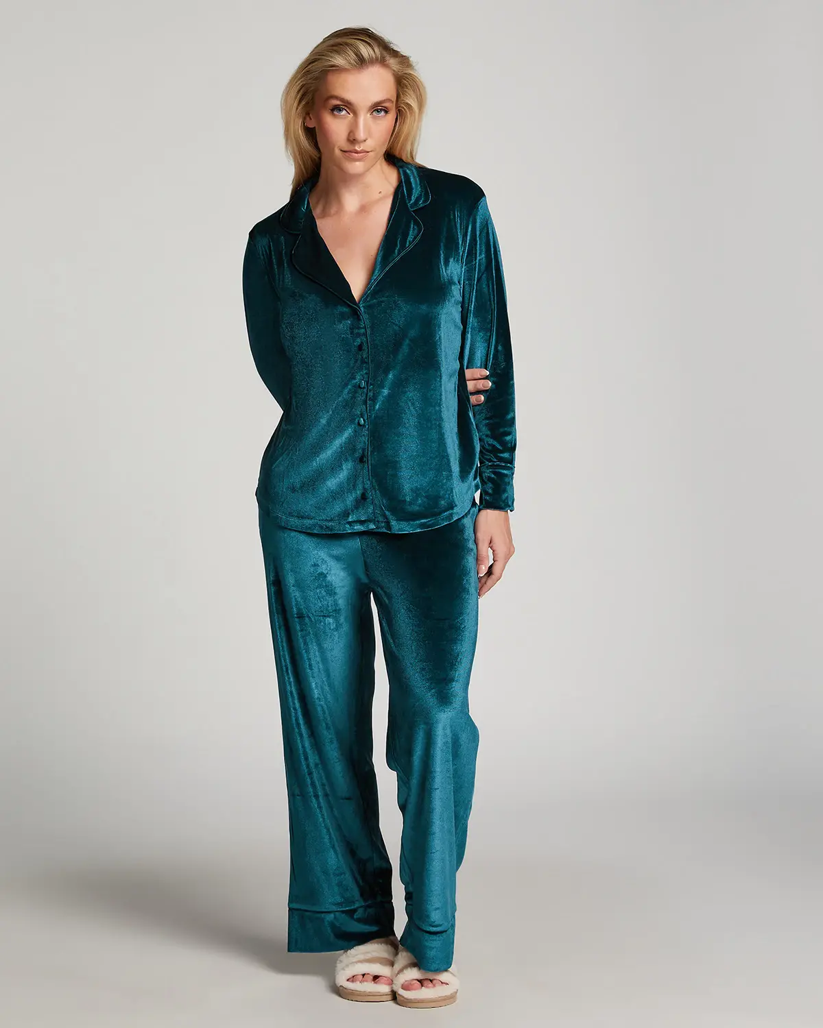 Blue Jacket Long Sleeve Shiny Velours Piping