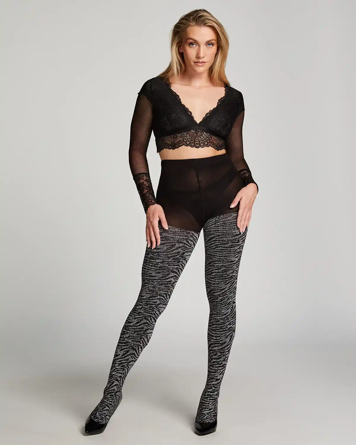 Black 50 Denier Tights Lurex Zebra