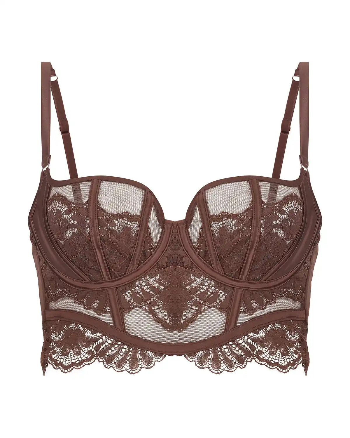 Brown Indigo Non Padded Underwired Longline Bra