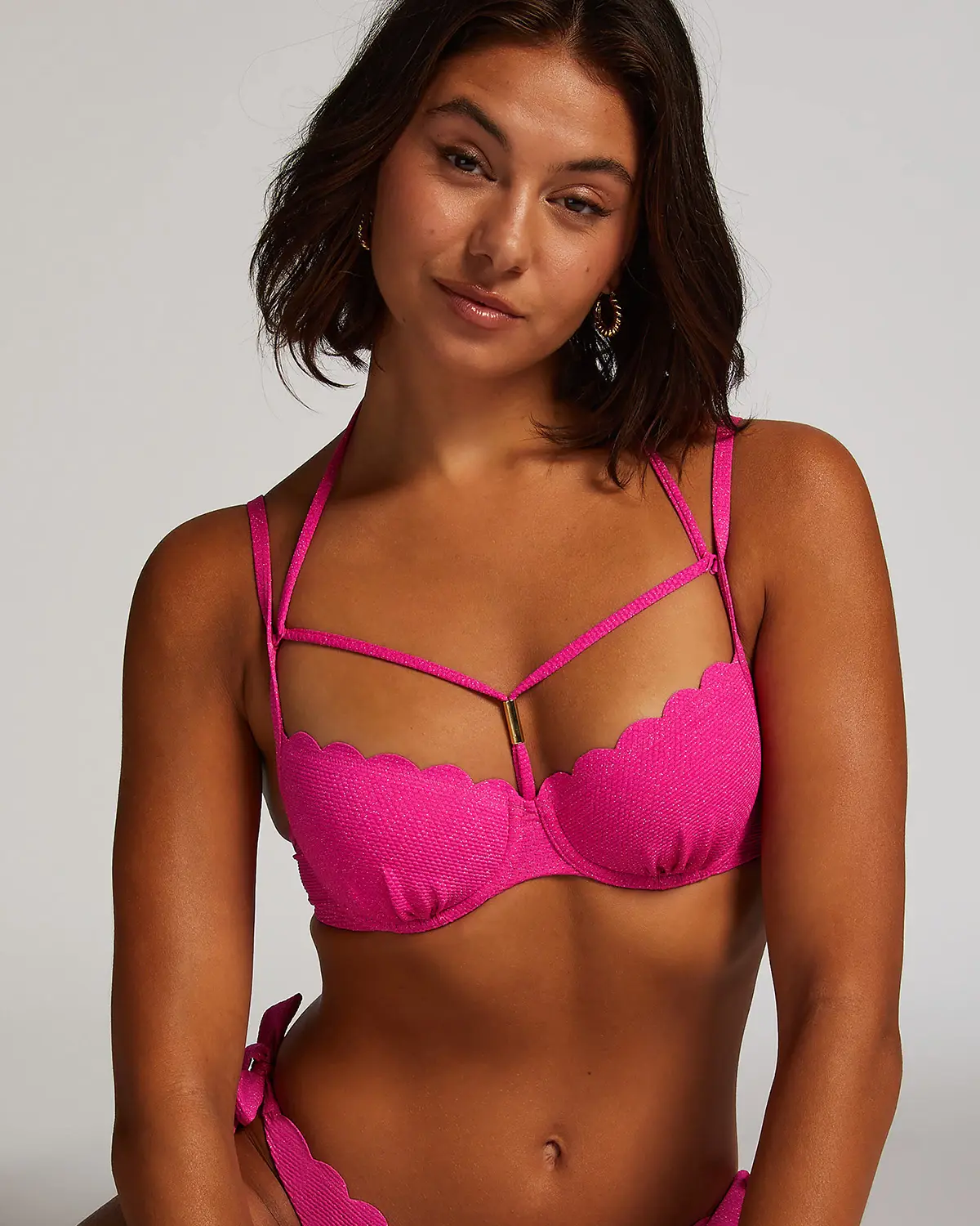 Pink Scallop Lurex Bikini Top