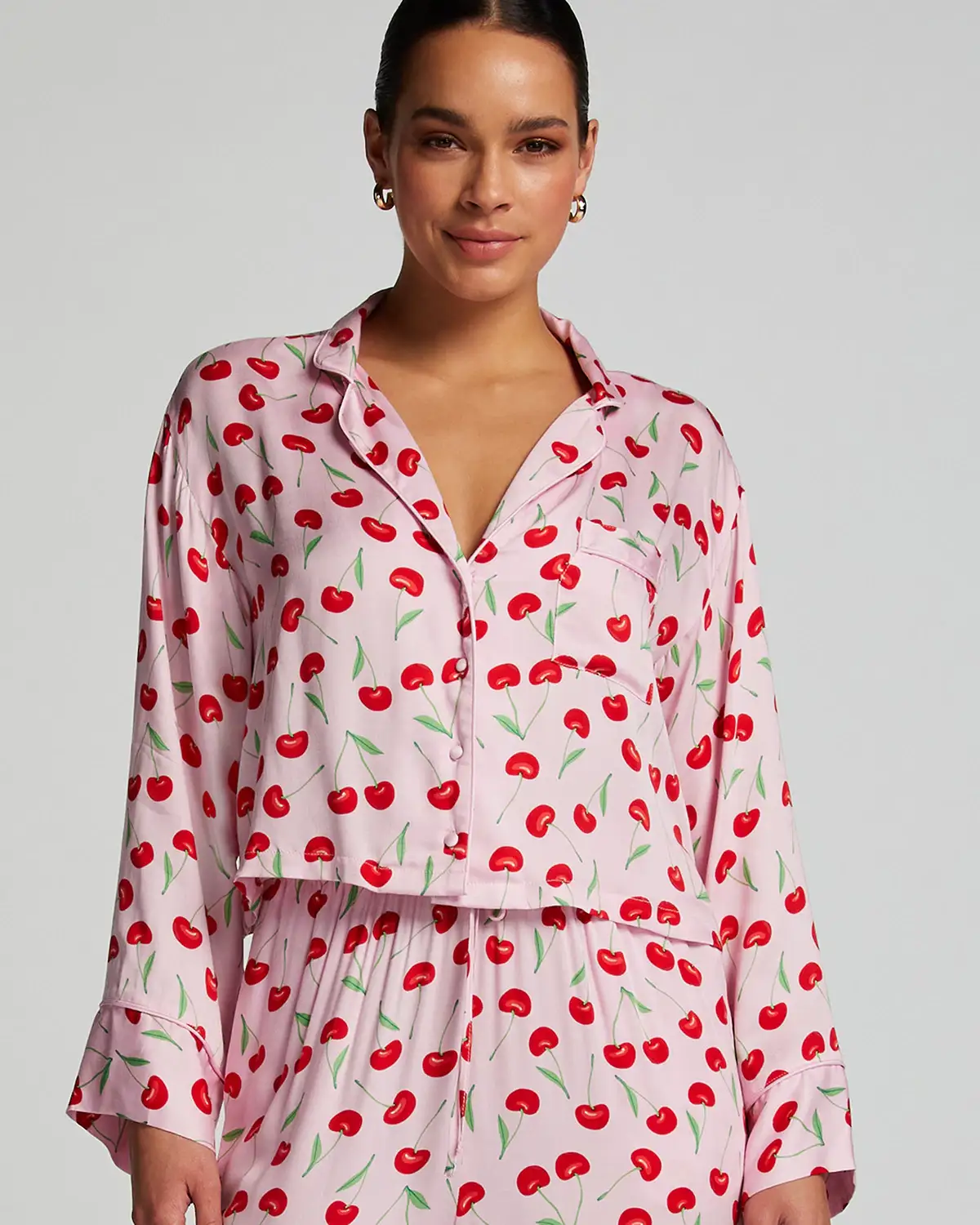 Pink Twill Long sleeved Pyjama Top