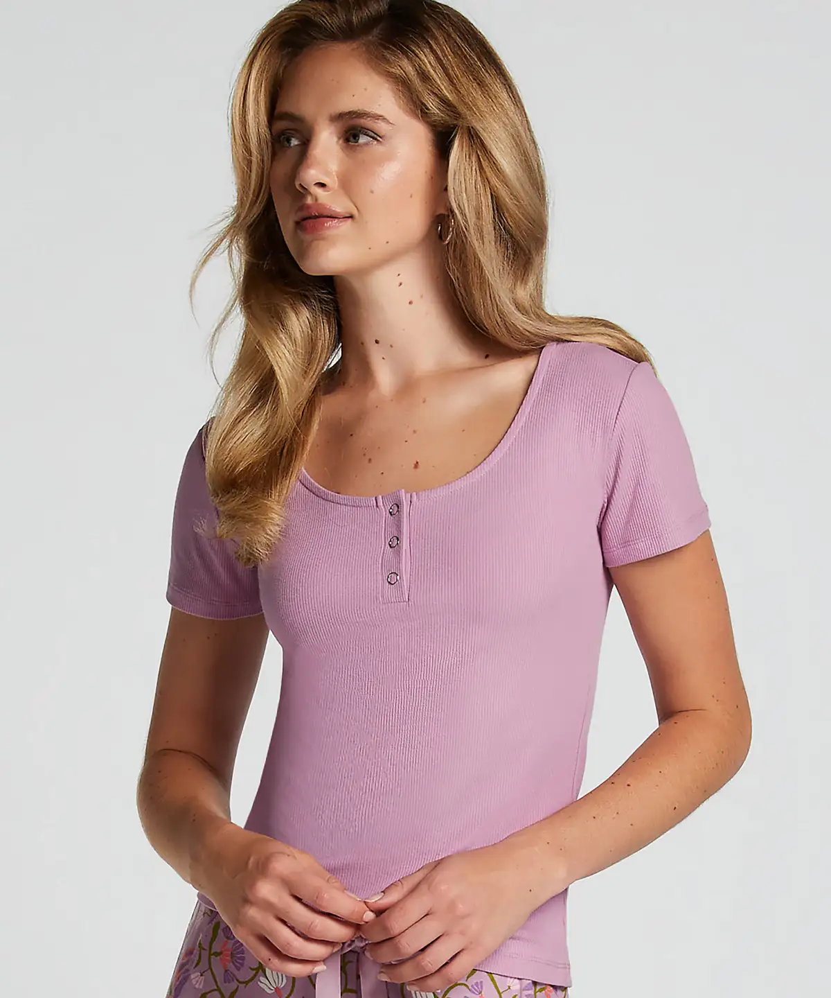Purple Henley Short Sleeved Pyjama Top