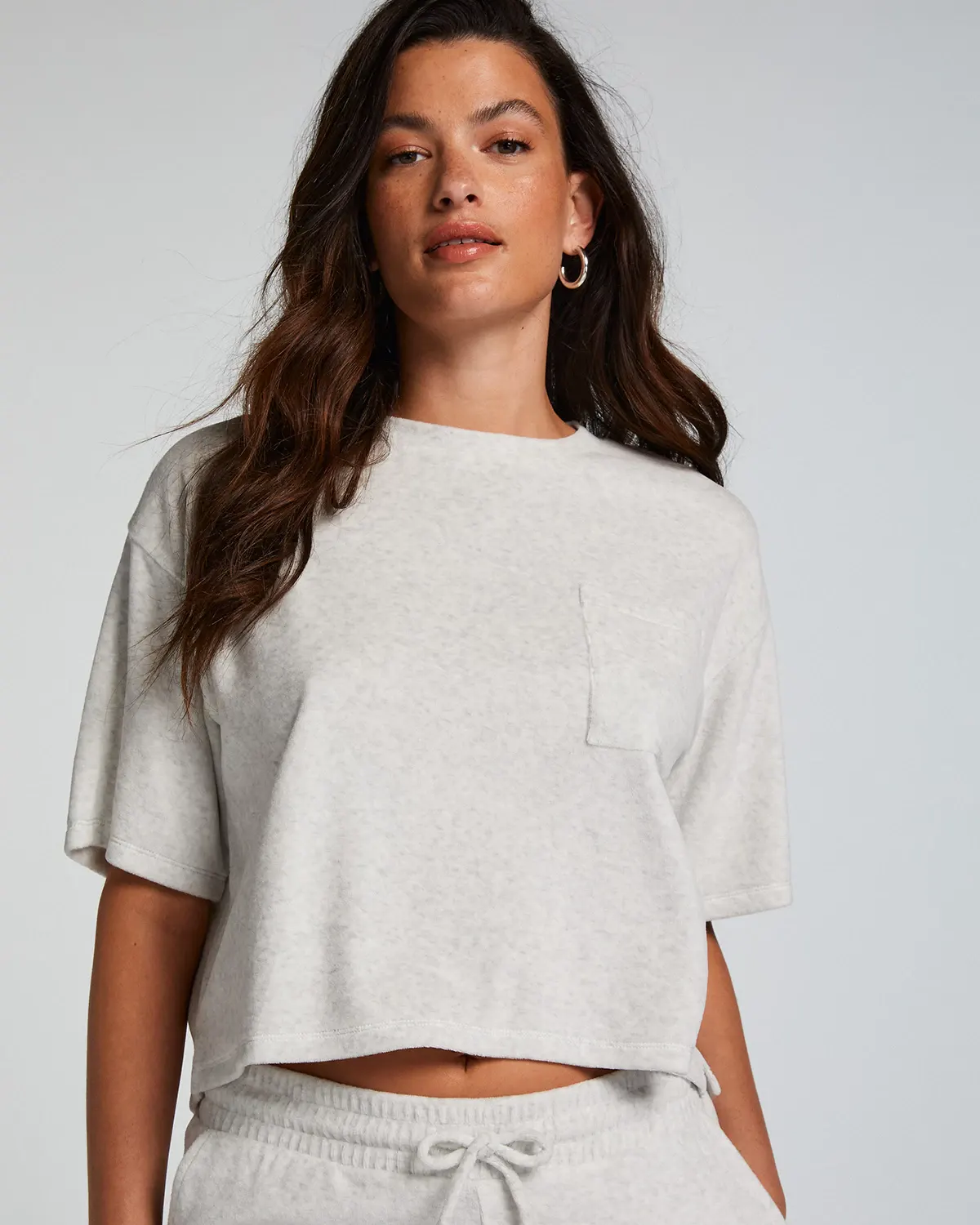 Grey Short-sleeve velours top