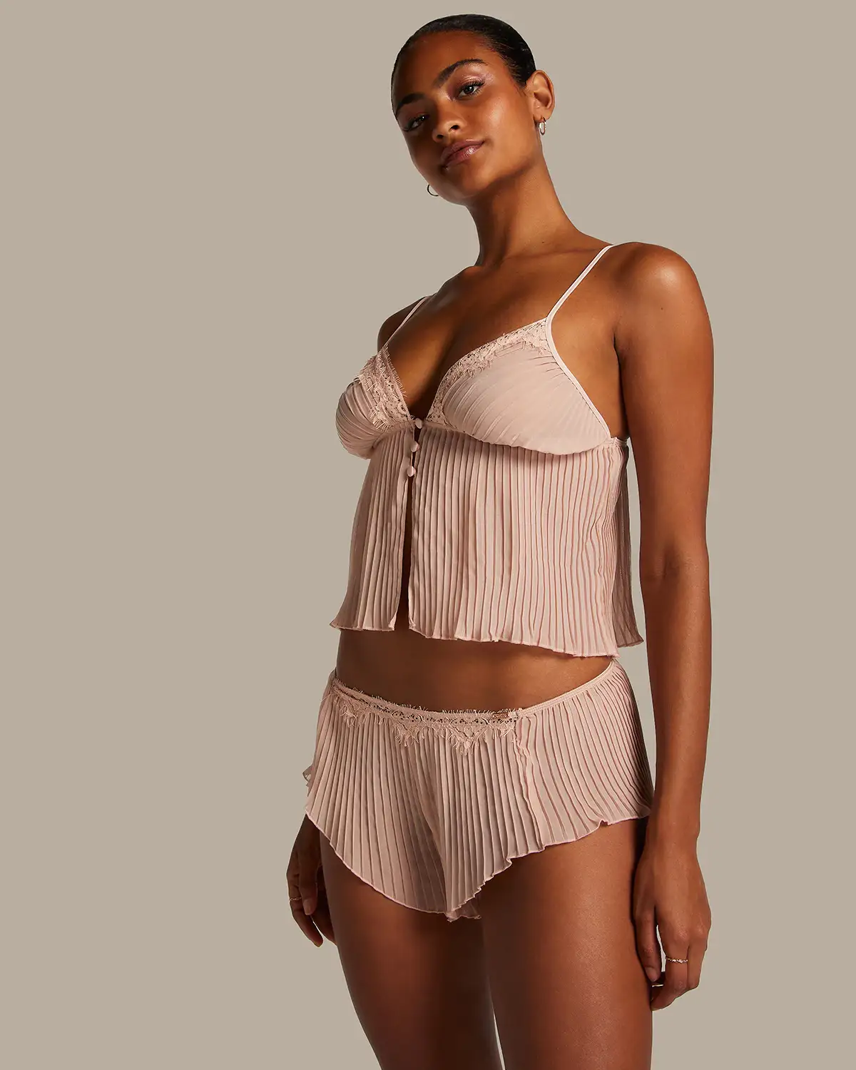 Pink Chiffon Plisse Cami Set