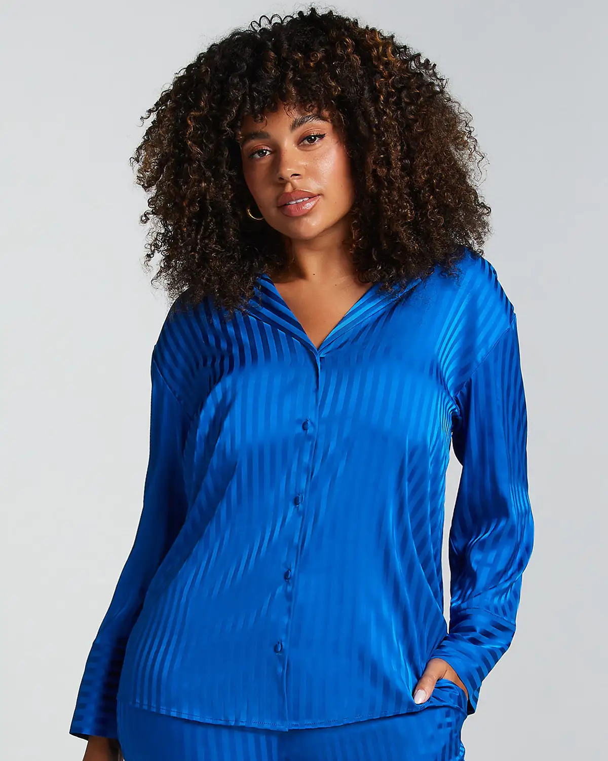 Blue Satin Long-Sleeved Jacket