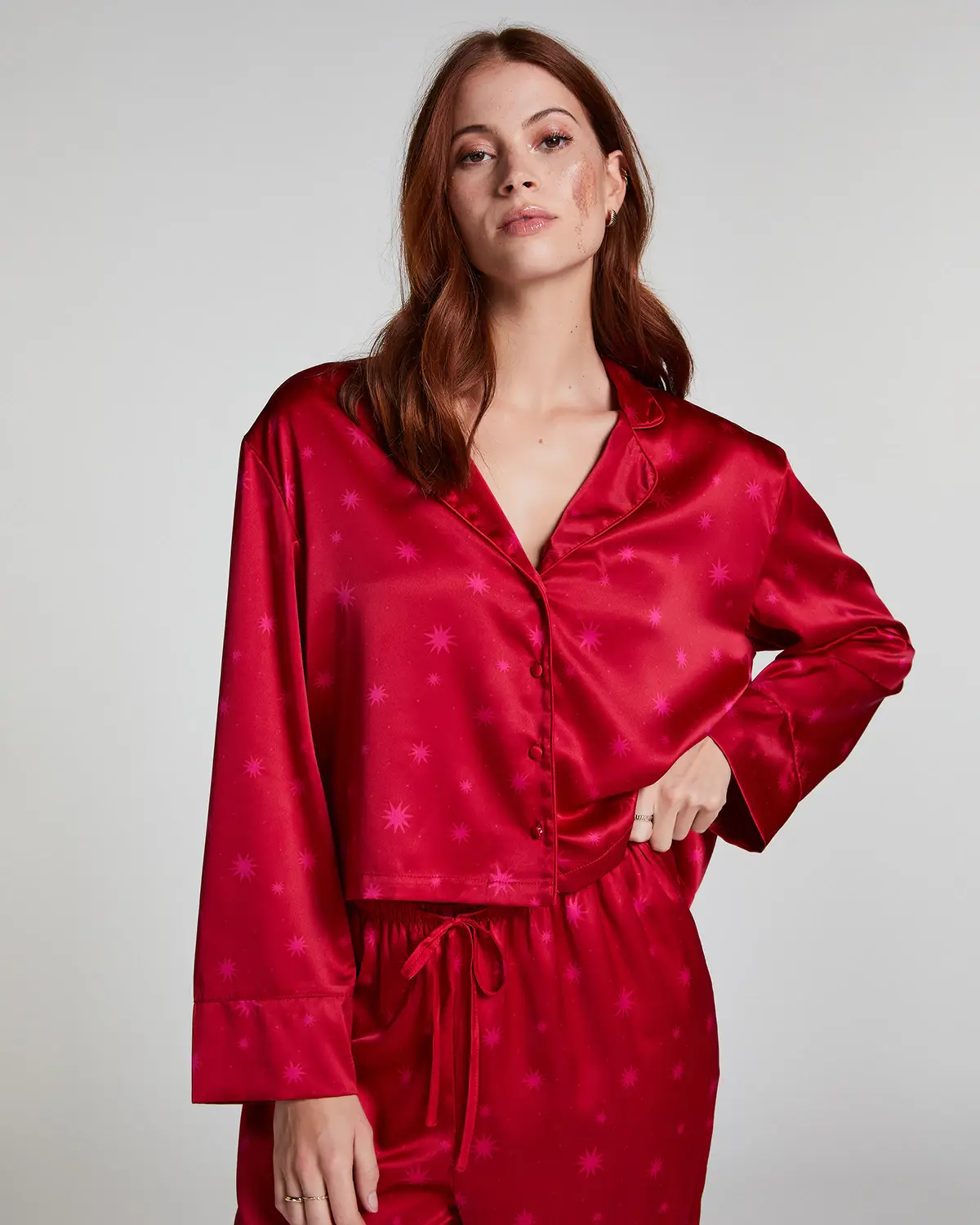 Red Satin Long-Sleeved Jacket