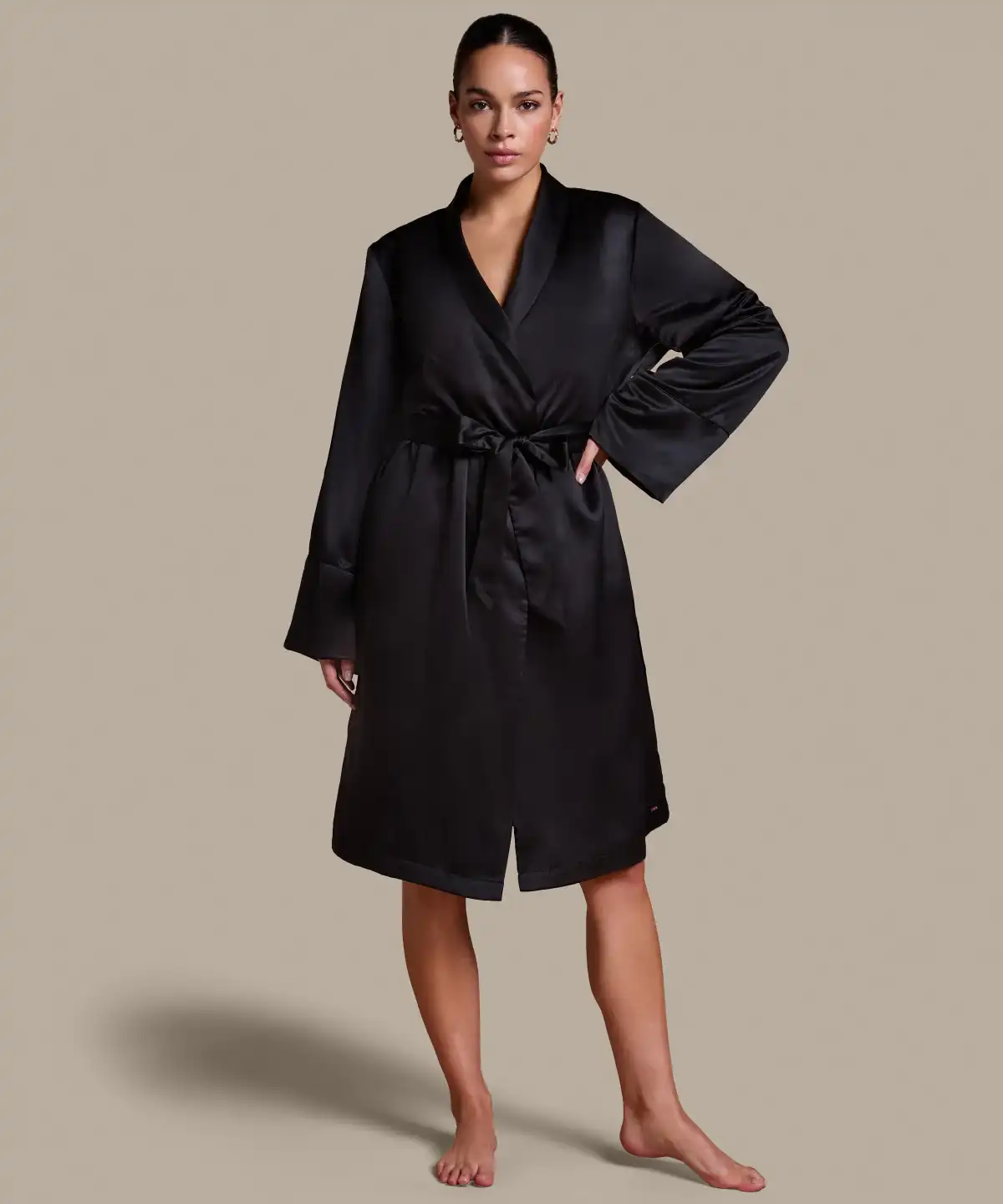 Black Satin Fleece Bathrobe