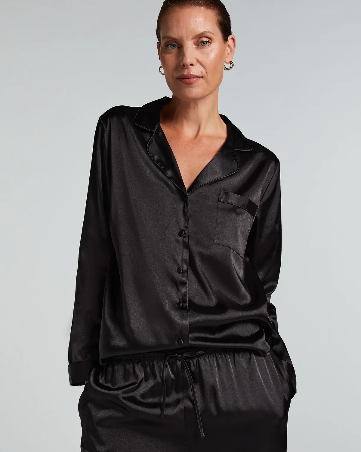 Black Satin Long-Sleeved Jacket