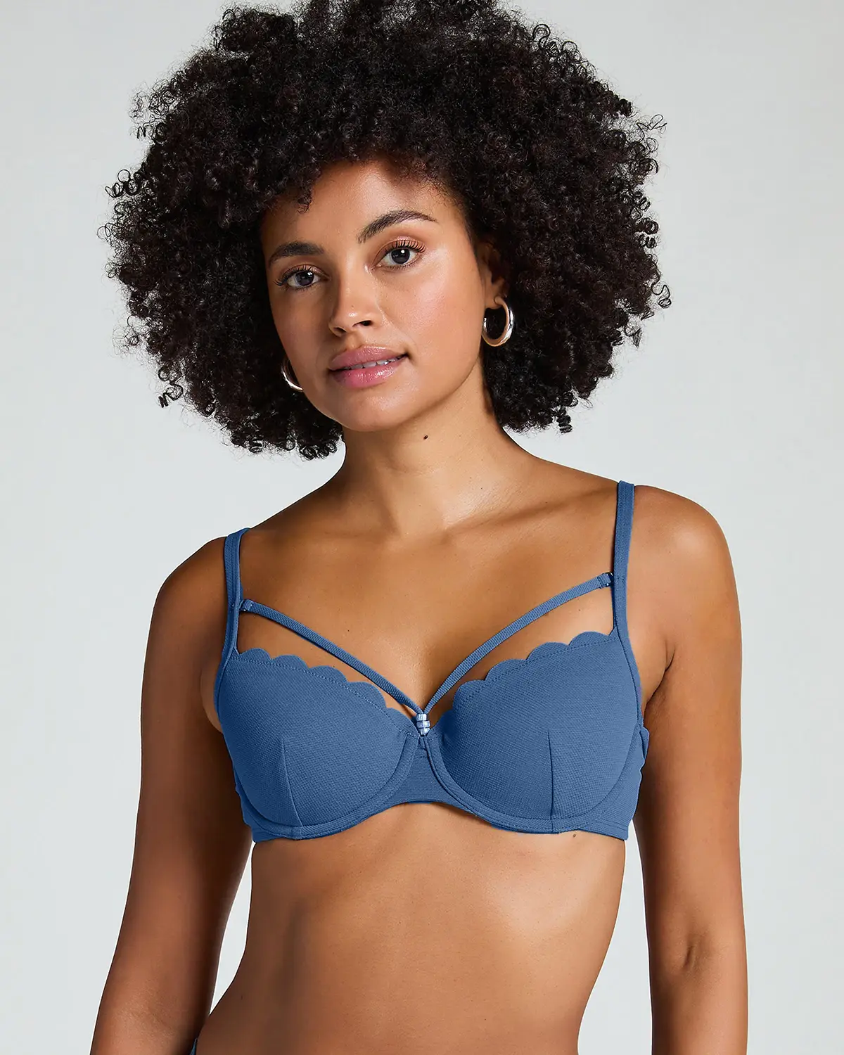 Blue Scallop Padded Underwired Bikini Top