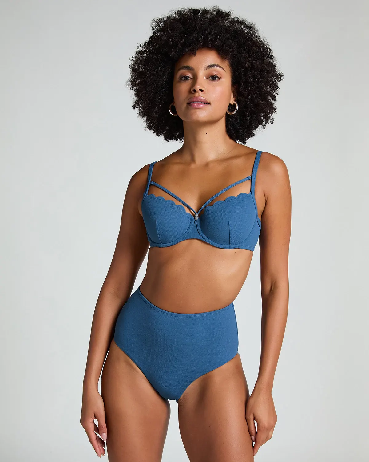 Blue Scallop High Waist Rio Bikini Bottom