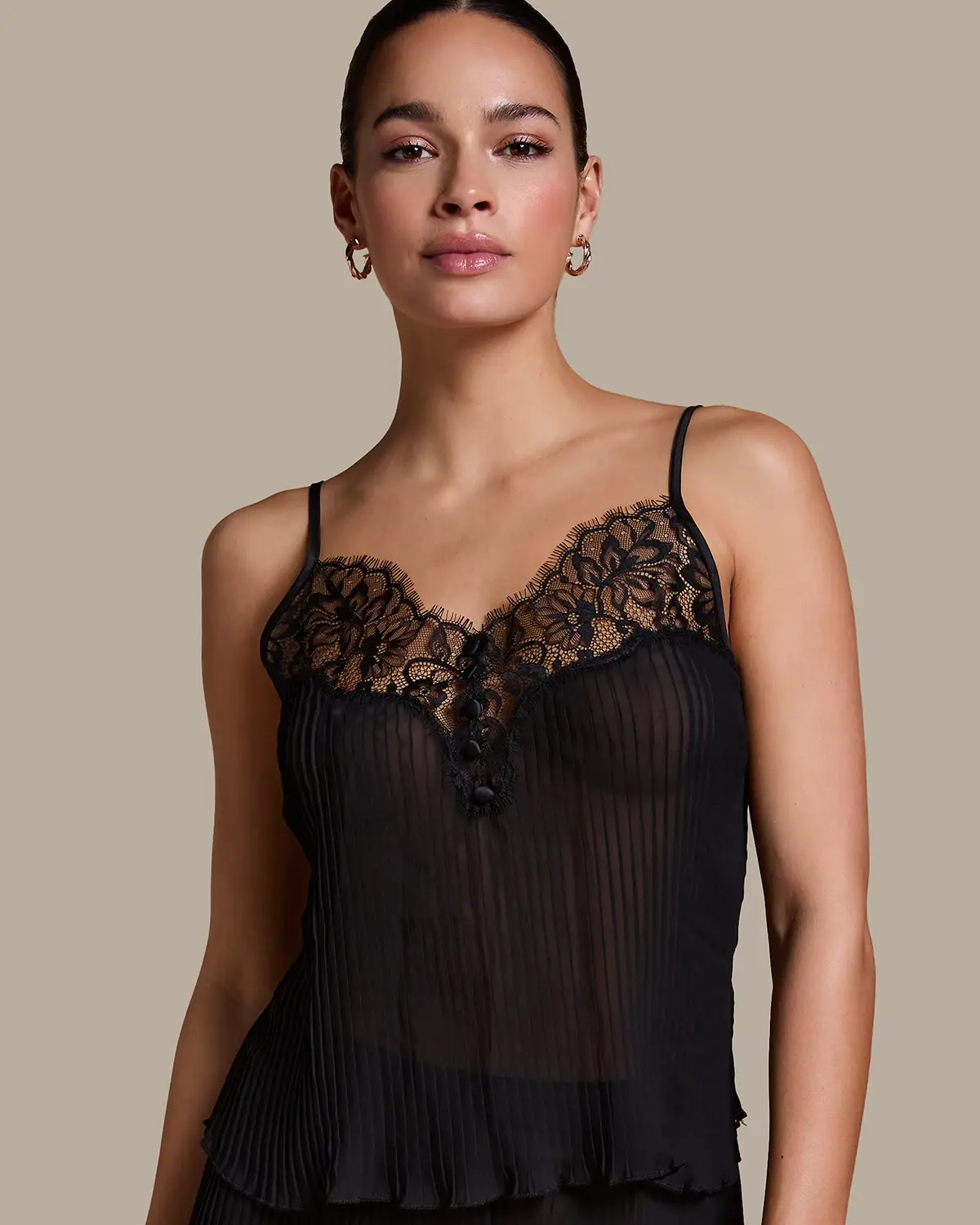 Black Plisse Lace Cami