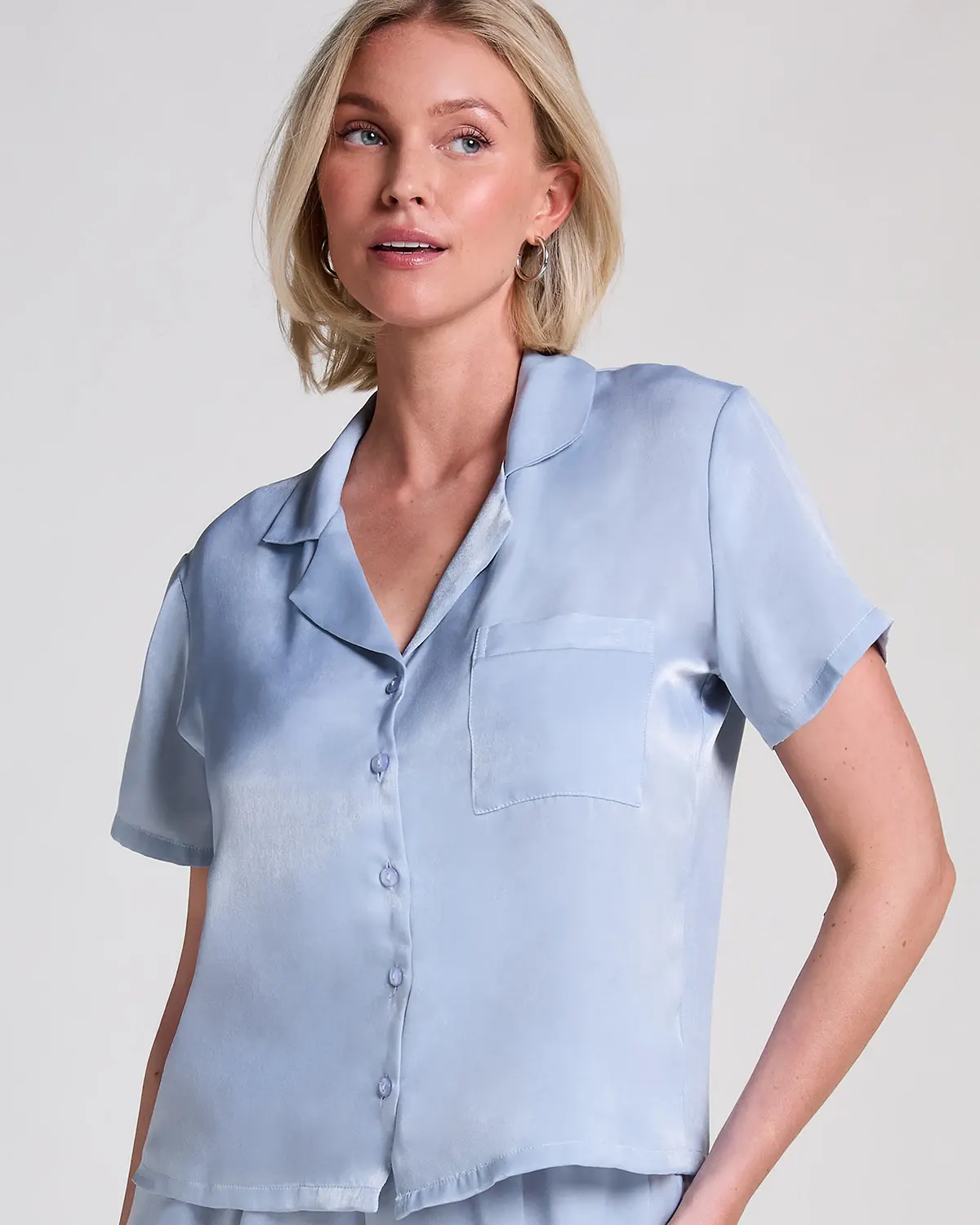 Blue Satin Short-Sleeved Jacket