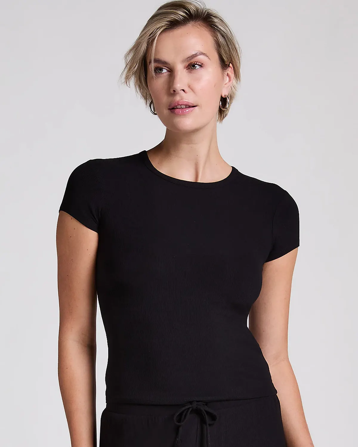 Black Pyjama Top Rib Essential