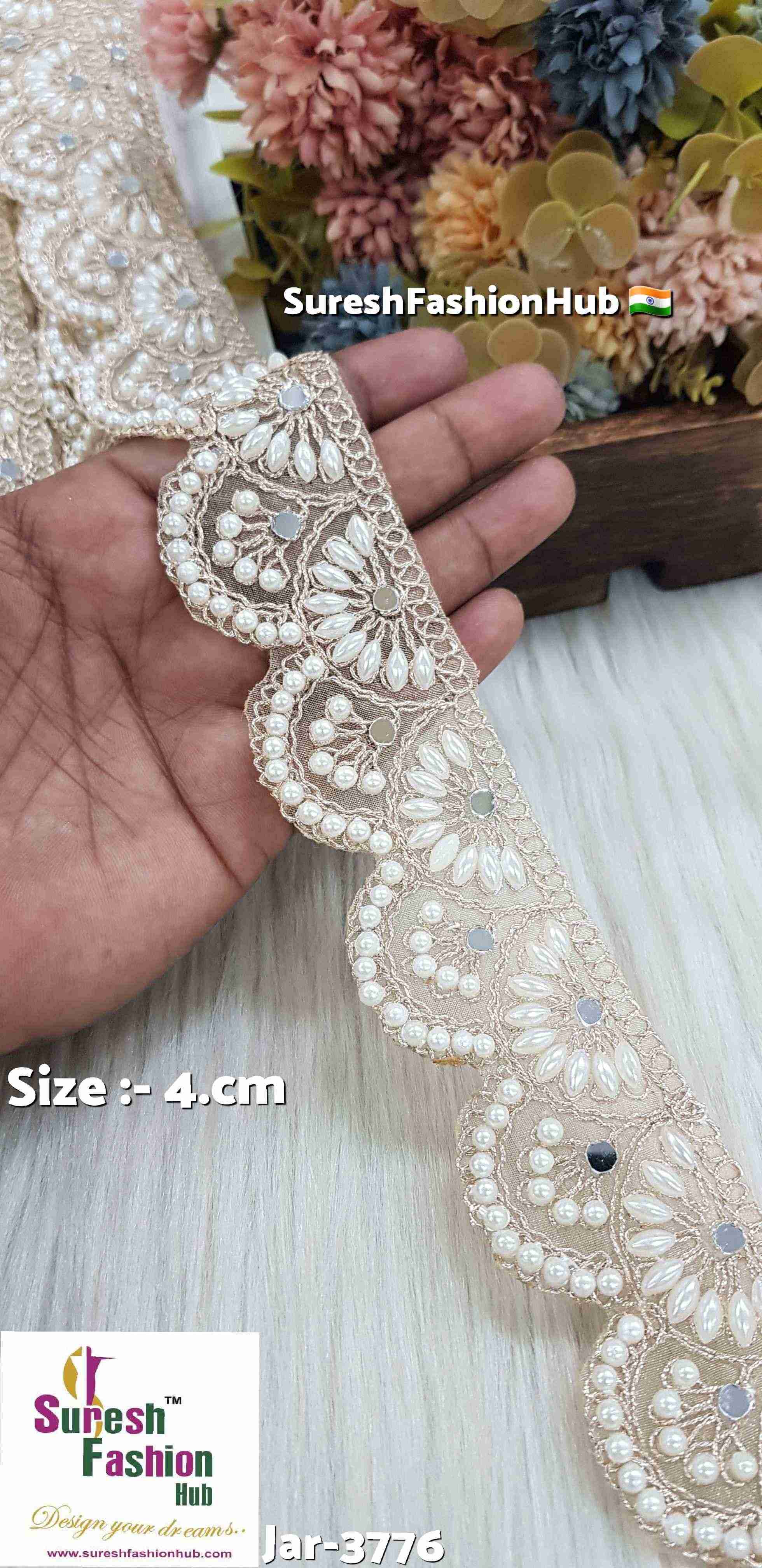 Certainly! Here are some ALT text suggestions that incorporate a variety of keywords to help improve your visibility on Google:  1. "Navratri Banarasi Laces - Traditional Indian Festive Laces" 2. "Golden Silver Banarasi Lace - Elegant Metallic Trims for Garments" 3. "Cutwork Banarasi Laces - Intricate Openwork Designs"