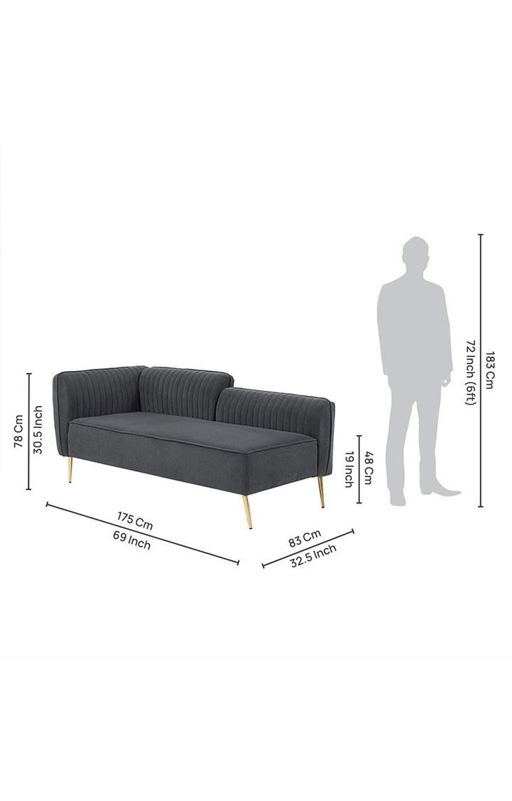 neudot Diva LHS Sofa Chaise Lounger with Golden Legs for Living Room|Bedroom|2 Person Sofa|Diwan|Premium Fabric | Solid Wood Frame|2 Seater (Colour : Graphite Grey (DIY))