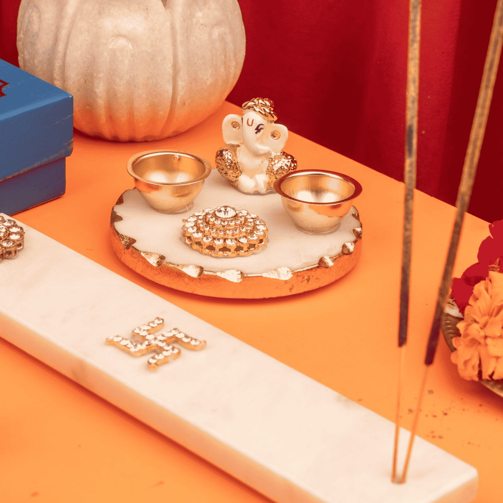 Marble Diya With Marble Chowki