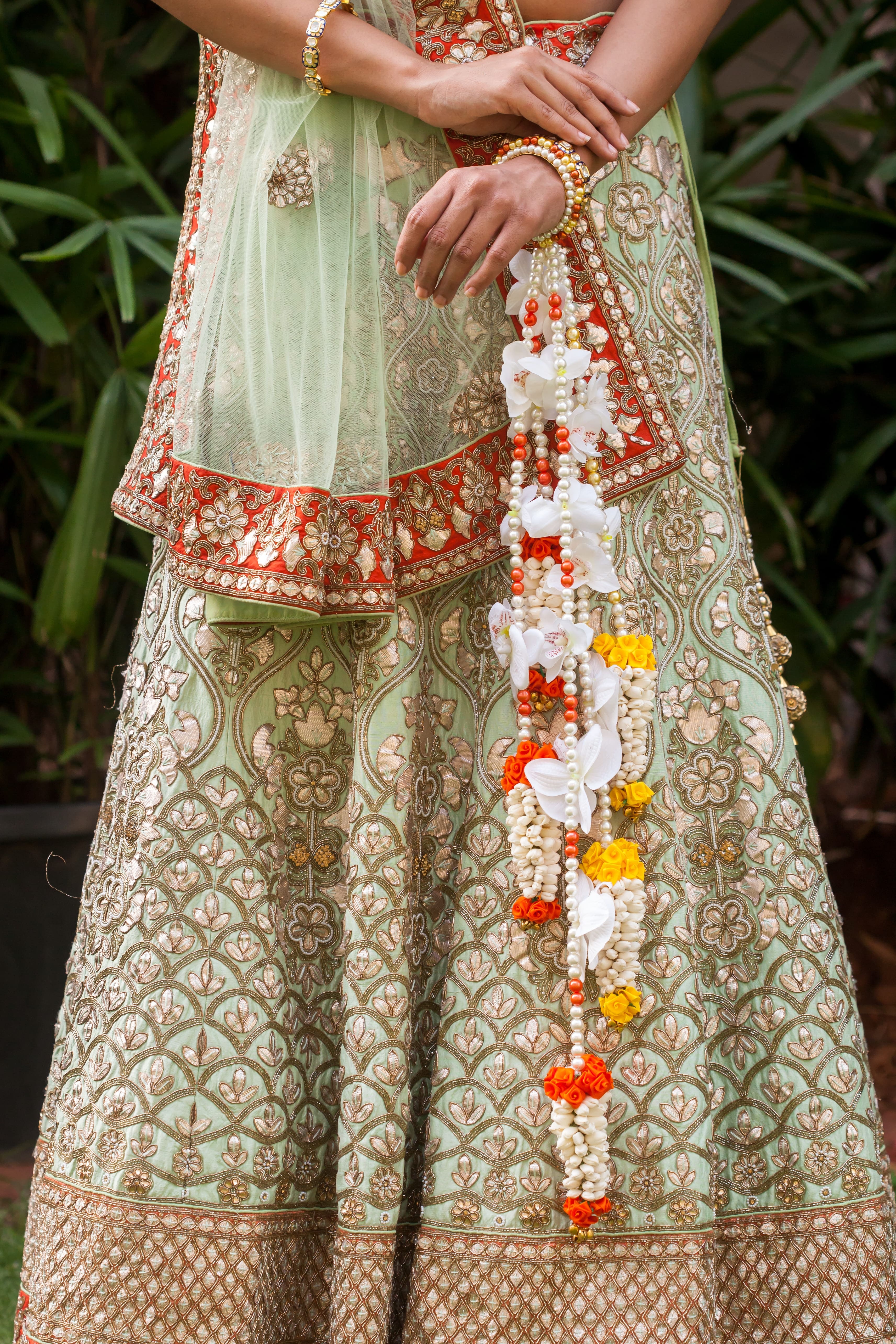 Floral art | Orange & Yellow Tagarkali kaleera with pearls (1 Pc) undefined