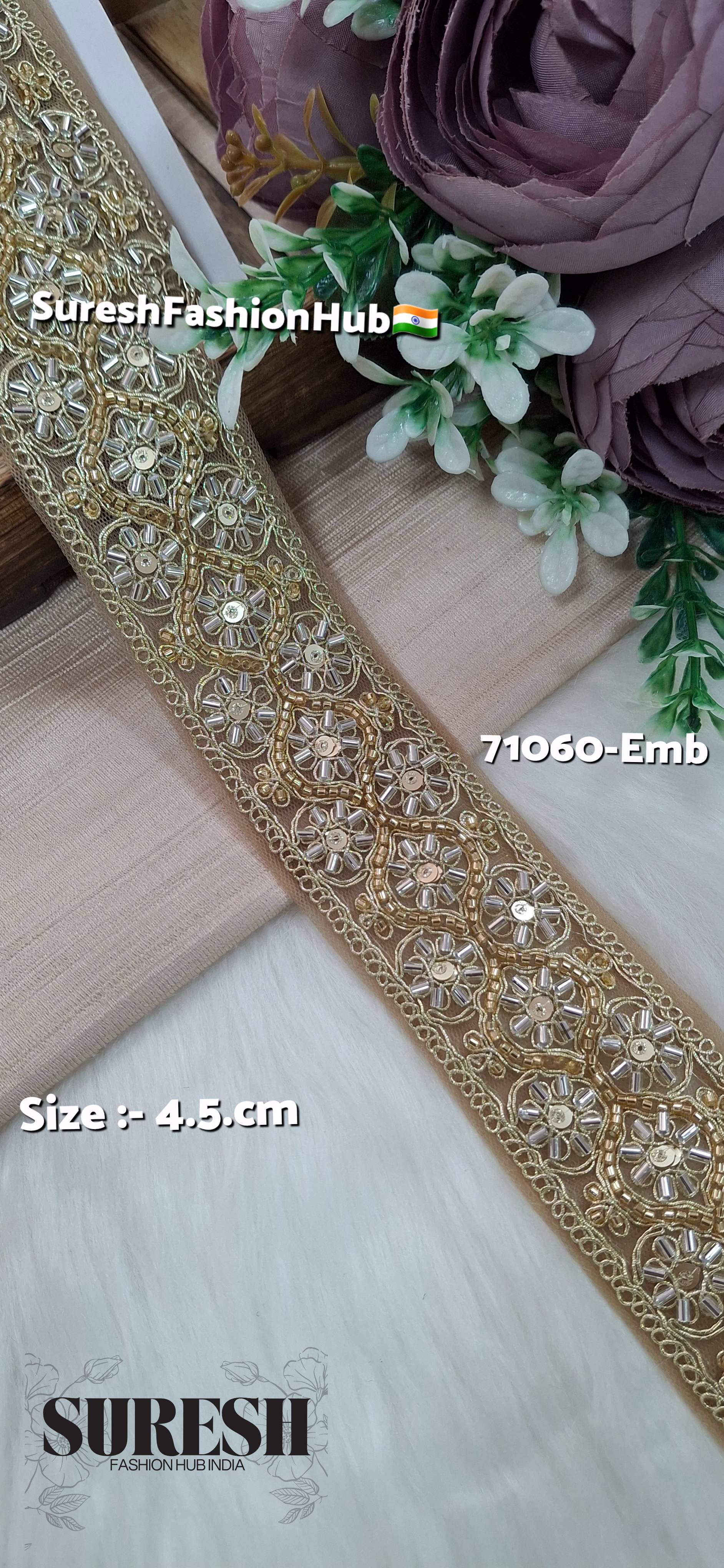 Gold & Silver Mix Floral Embroidery Lace