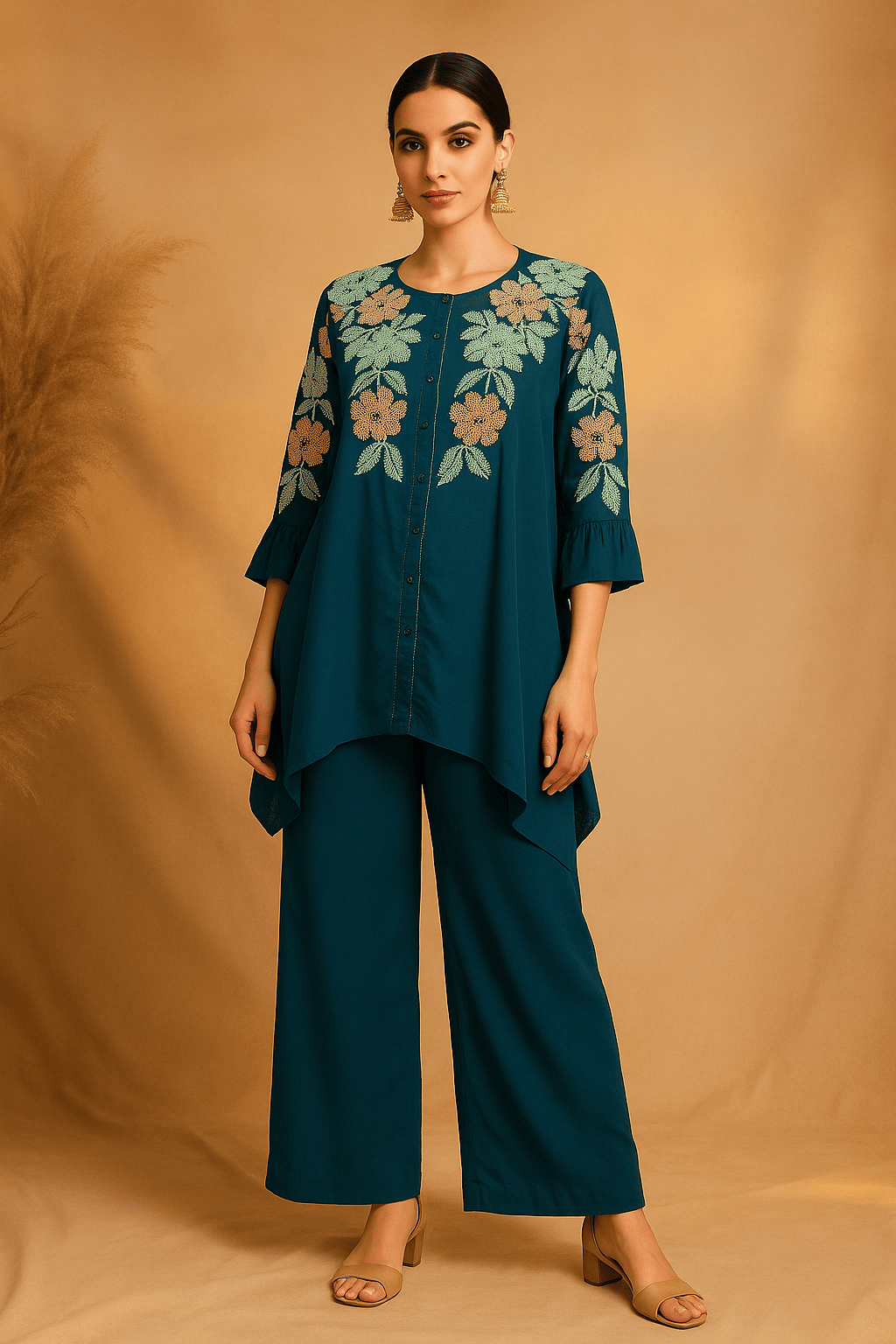 Women's Blue   Embroidered co-ord set