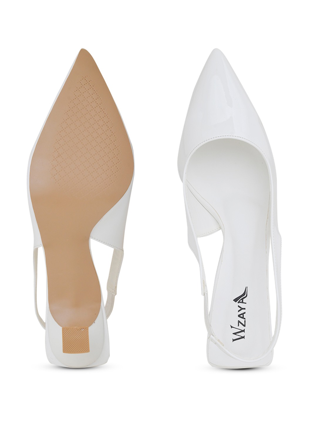 Patent White Pointed-Toe Slingback Heels