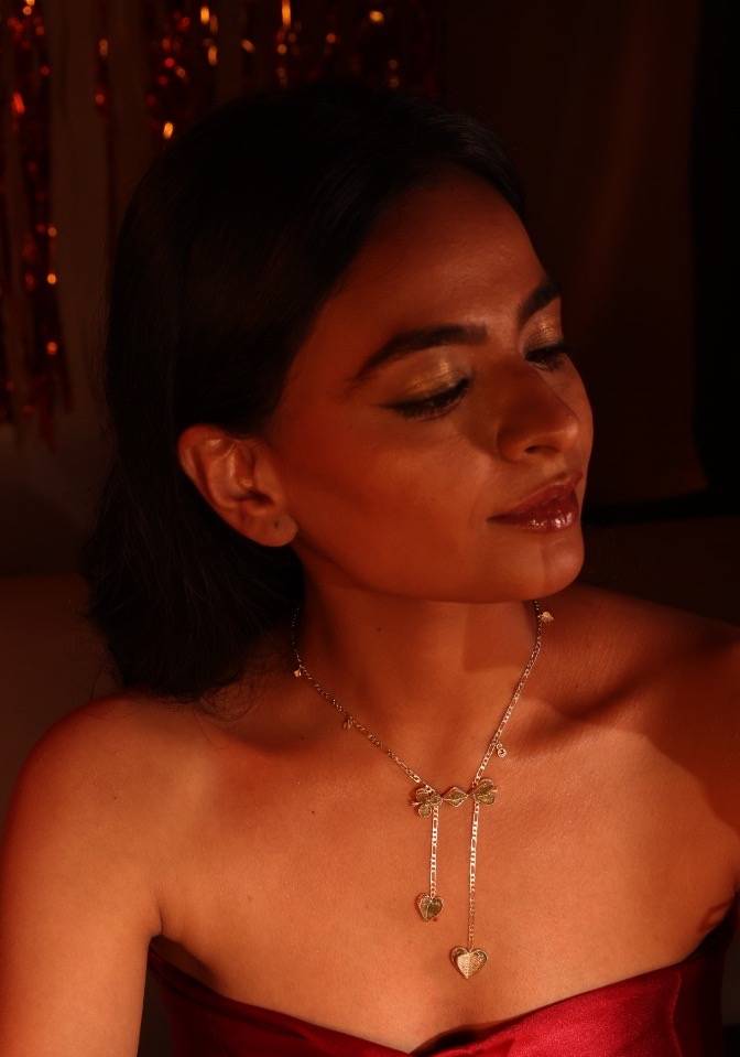 Gold Double Heart Suits Chain Neckalce