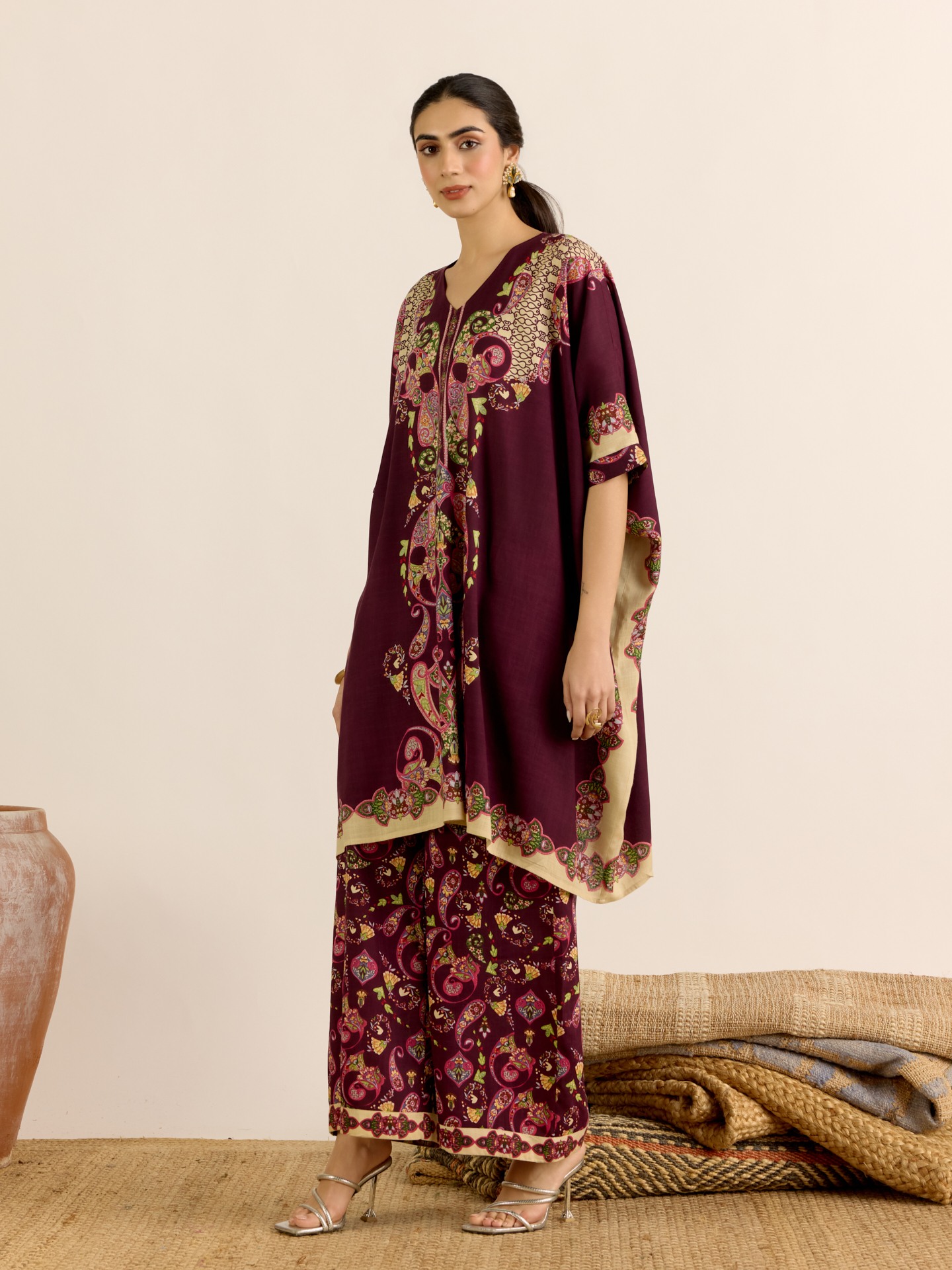 Wine Dandelion Kurta Set