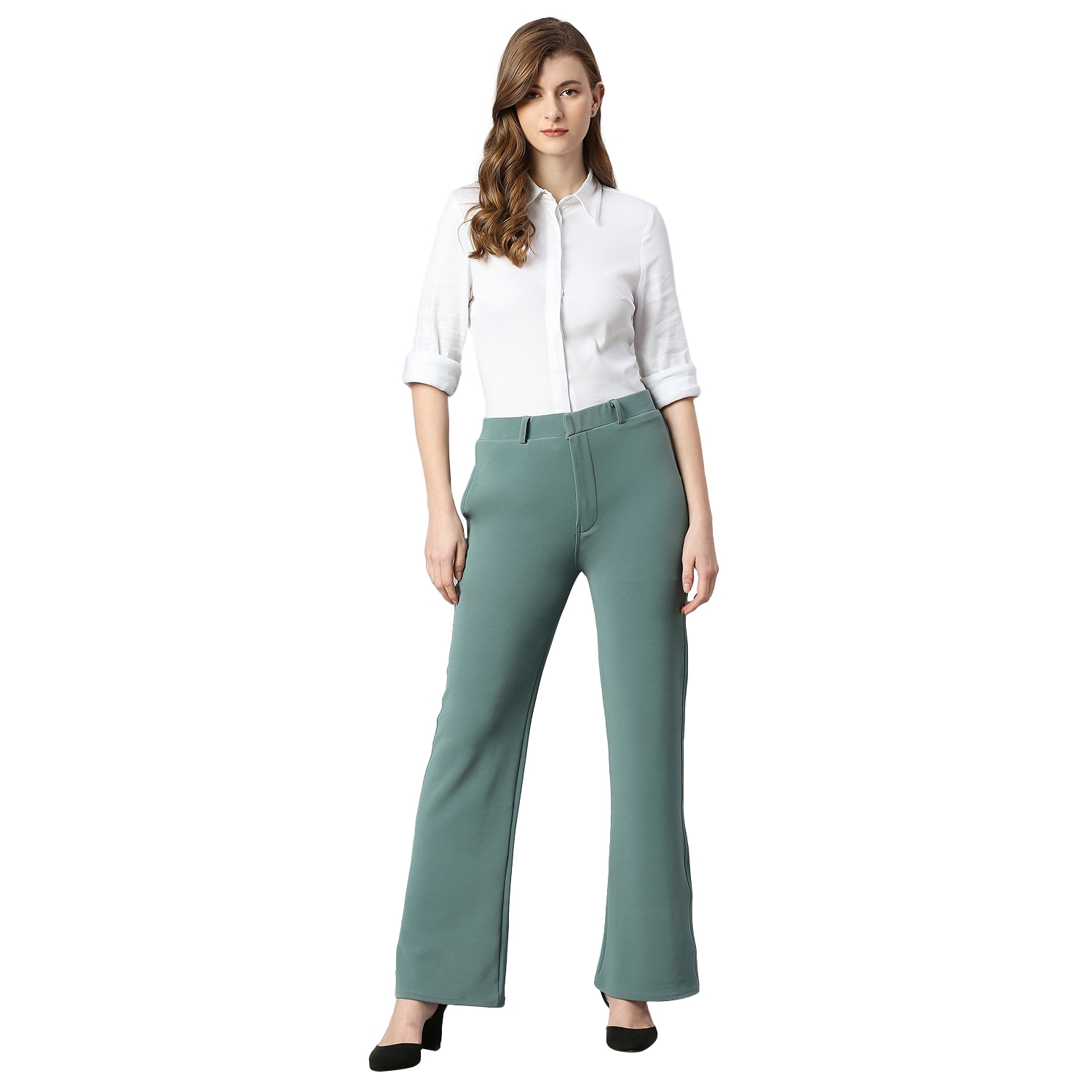 Cotton Lycra Mint Trouser For Women's.Ladies Casual Trouser,Track Pant,Girls  stylish Trouser Pant.Elastic Staright Pants, for Casual Office Work  wear.Slim Fit Formal Trousers/Pant.formal Trouser For Womens.Womens Trousers  Cotton Pant.Formal Tousers For